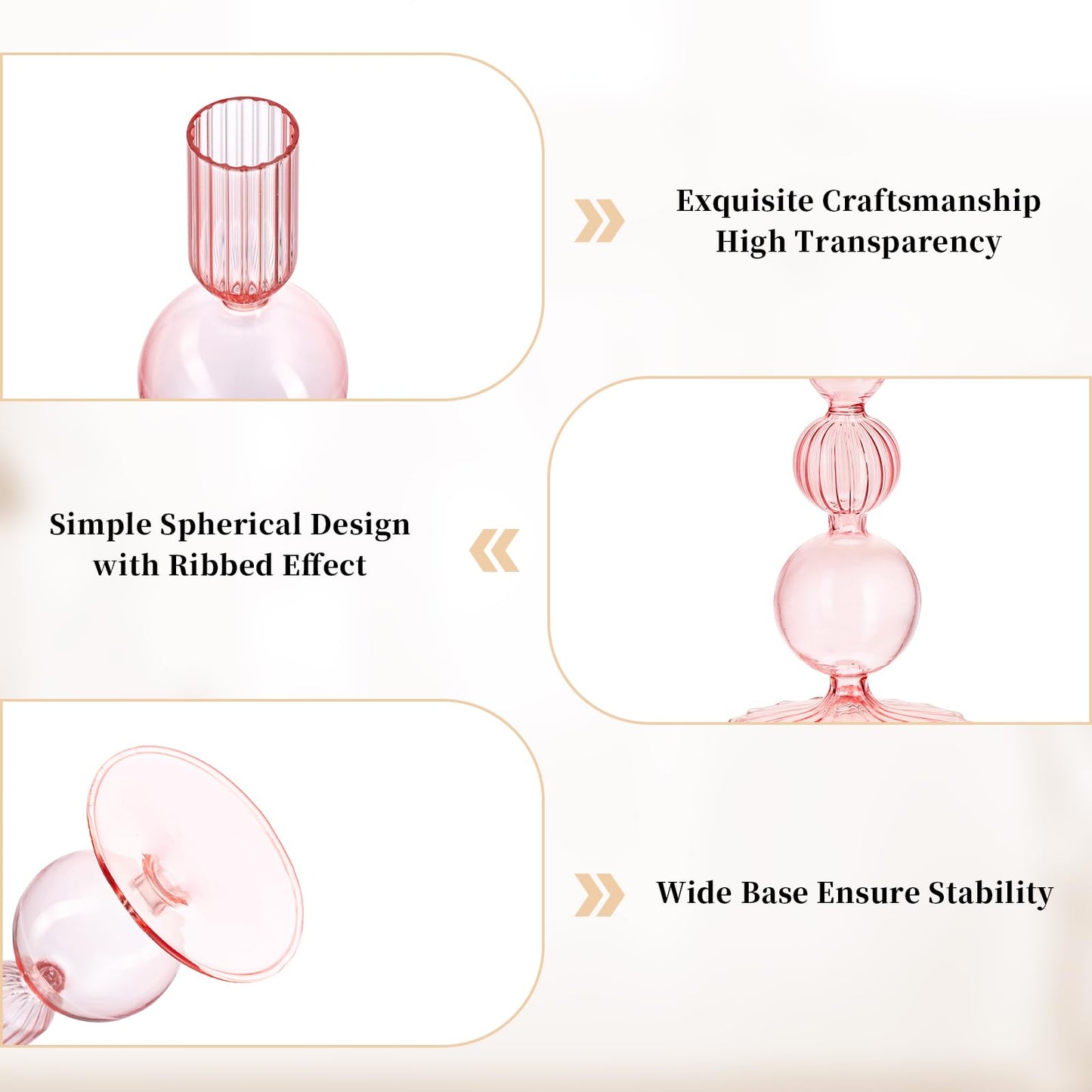 Glasseam Pink Glass Candlestick Holder: Unique Candle Holders Set of 3 Modern Taper Candle Holder Decorative for Table Centerpiece Party Christmas Home Wedding Decoration