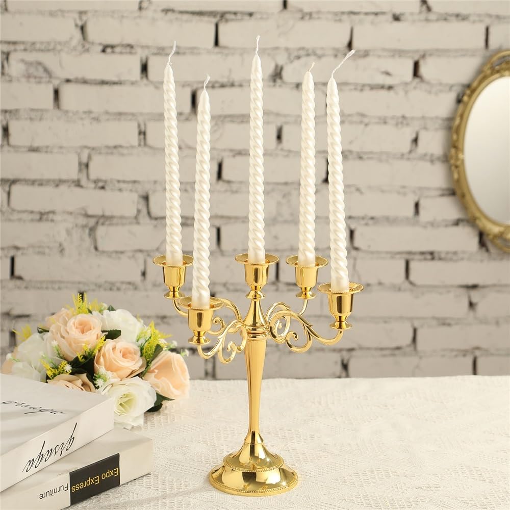 cfycfy987 Candelabra Retro Five-Headed Metal Candlestick for Wedding Dining Table Christmas Party Home Decoration Candle Sticks Holder(Gold)
