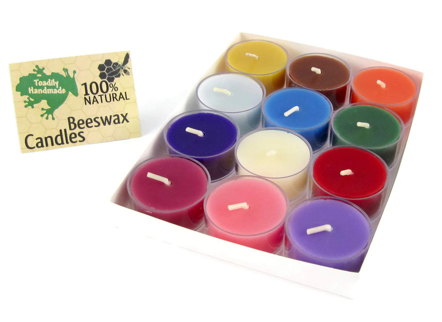 12 Hand Poured Beeswax Tea-Light Candles in an Assortment of Colors - Plastic Cups & Cotton Wicks - 100% Beeswax Candles by Toadily Handmade Beeswax Candles - Made in The USA