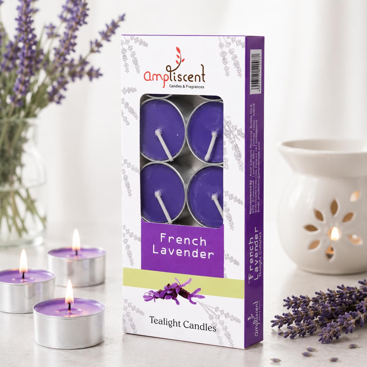 Ampliscent TeaLights Candles I Rose + French Lavender + Jasmine I Pack of 3-30 Premium Tealights I Long-Lasting Aroma | Scented Wax Tealights for Home Decor, Meditation, Christmas & Holiday Gifts