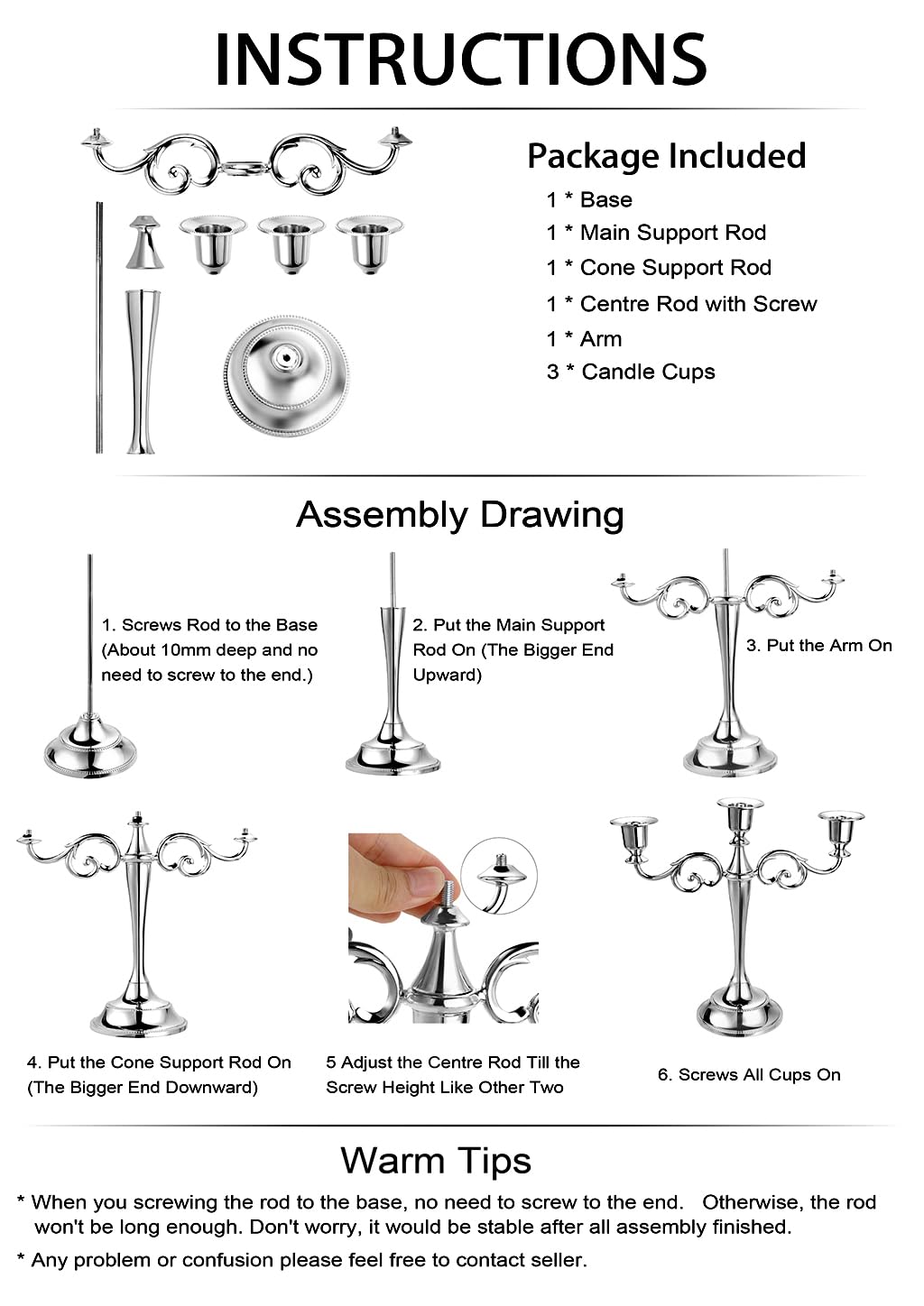 OwnMy 3 Arms Metal Candelabra Candlestick Silver European Elegant Candle Holder Candle Stand for Wedding Dining Table Christmas Party Home Decoration (Silver Tone)