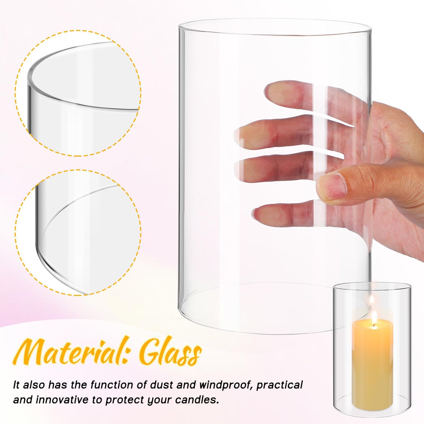 SHINEOFI 2pcs Hurricane Candle Holder Sleeve Cylinder Glass Shade Candleholder Tube Lamp Shade, Clear Glass Bottomless Cylinder, 5. 9 X 3. 9 Inches