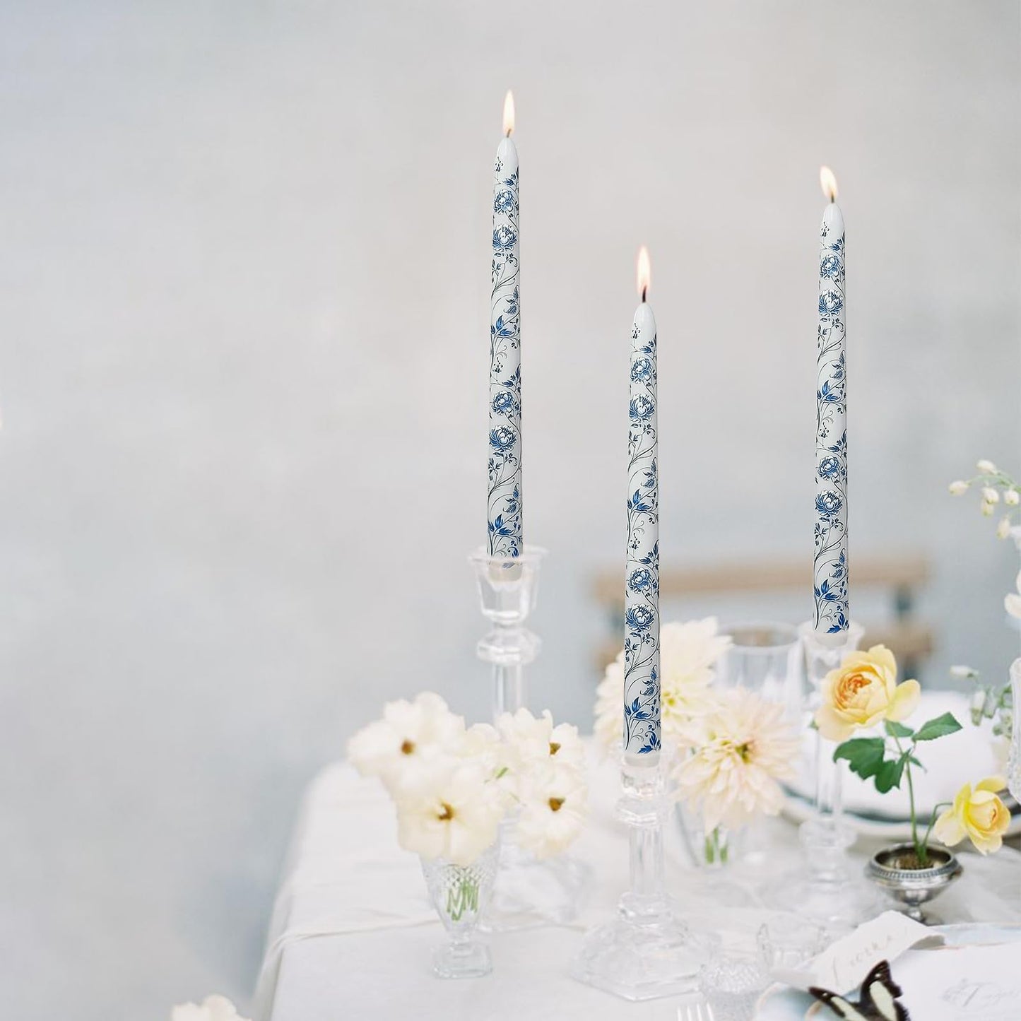 Chinoiserie Floral Candle Sticks 10 Inch Taper Candle Long Candlesticks Peony Printed Tapered Candles,Set of 2 for Home Wedding Holiday Party Decor