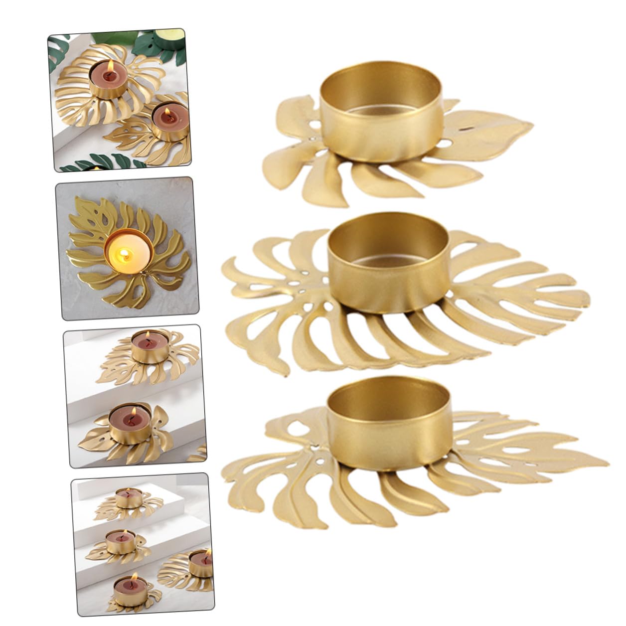 GLSTOY 3pcs Metal Leaf-Shaped Votive Candle Holders Sturdy Iron Tealight Holders for Desktop Ornament Decorative Palm Leaf Design for Home Bar Restaurant for Halloween and Festive Decor
