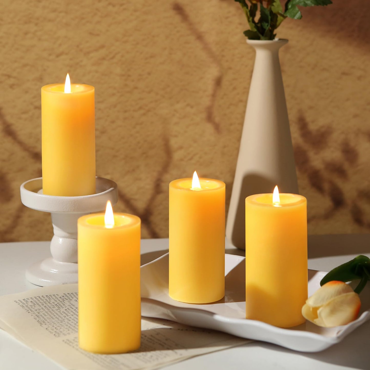 12 Pack Natural Beeswax Pillar Candles,100% Pure Beeswax Candles-420 Hours Long Burning,Unscented Bees Wax Candle for Home,Prayer,Emergency,Dripless Smokeless Organic Pillar Candle
