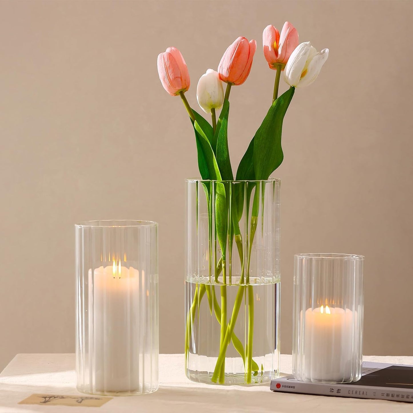 PHOSPHOR 18 Pcs Cylinder Glass Candle Holder 6'', 8'', 10'', Hurricane Candle Holder for Pillar Candle Tall Glass Cylinder Centerpieces Vases Floral Room Decor