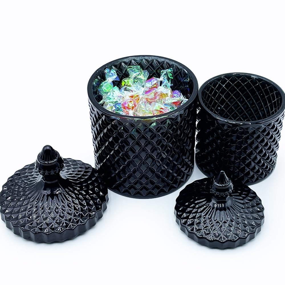 YILUSHENGHUA Colorful Glass Jar With Lid,Mystery Jewelry Jar,Large Halloween Candy Dish,Trinket Dish,Candy Cookie Jars,Buffet Biscuit Containers Food Storage(Black)