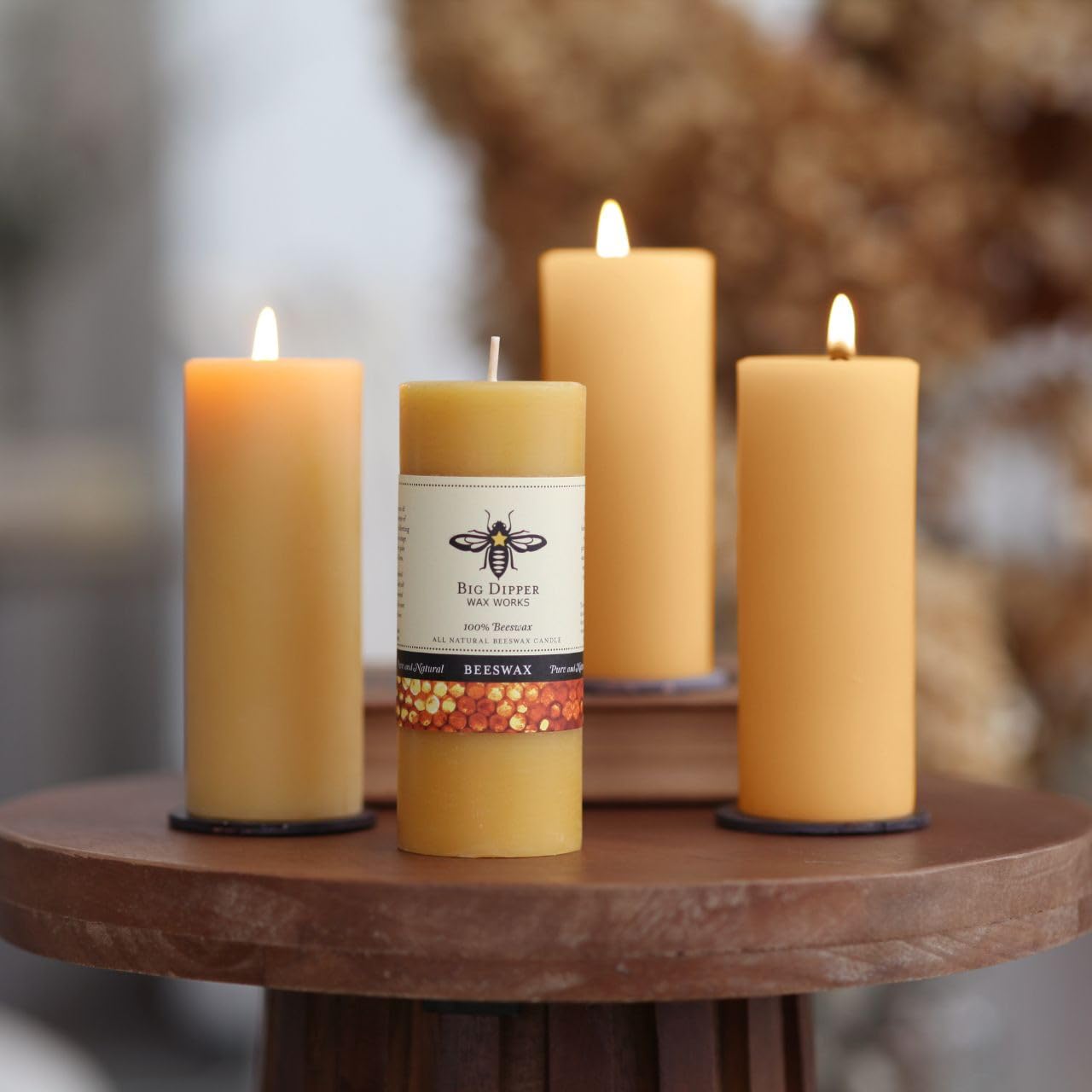 Big Dipper Wax Works 100% Pure Beeswax Pillar Candles (4 Pack) – 2" x 4.75" Handmade in USA, Long Burning Clean Soot-Free, Natural Honey Aroma, Eco-Friendly Cotton Wick, Home Décor & Meditation