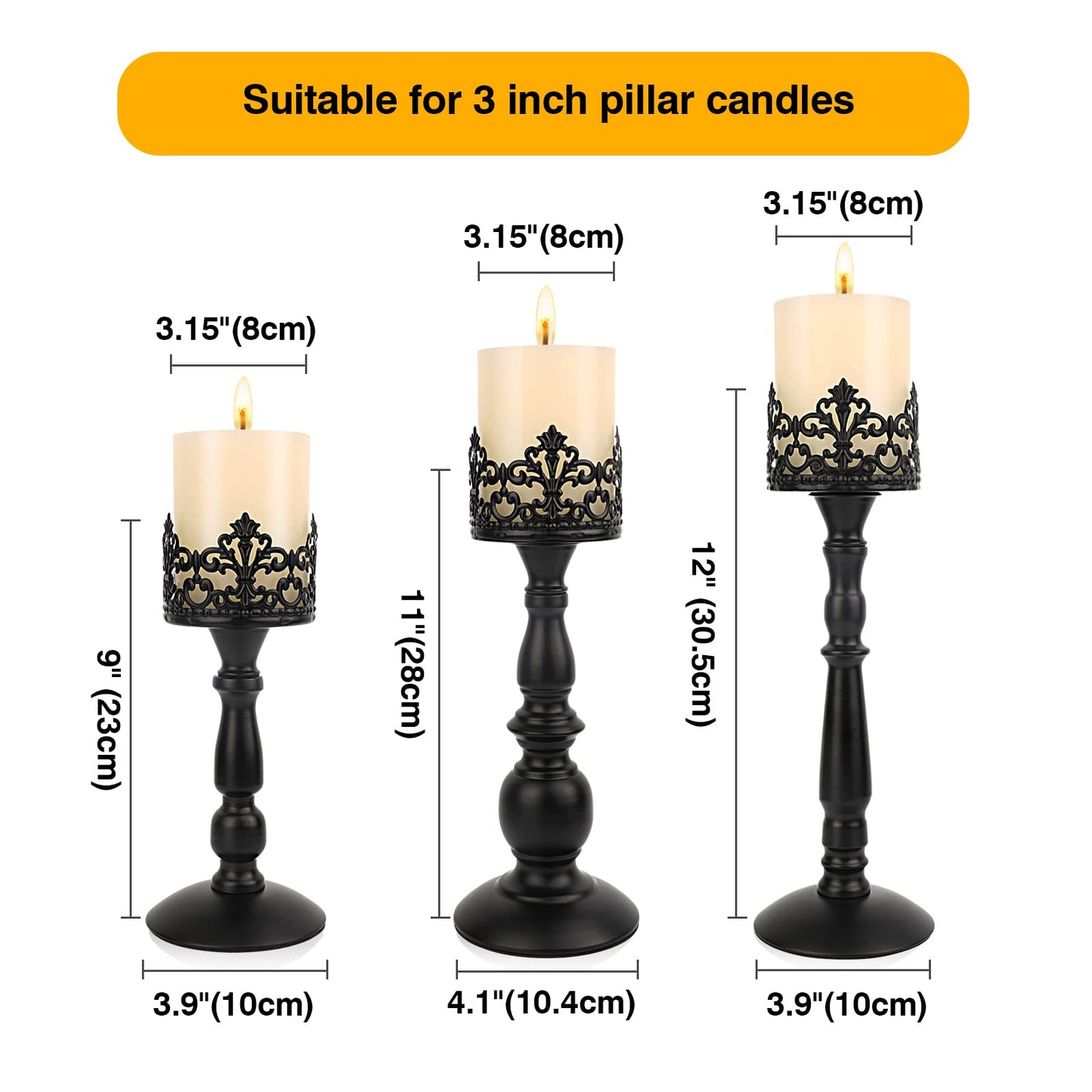 Black Vintage Candle Holder for Table Centerpiece Gothic Candle Stand Set