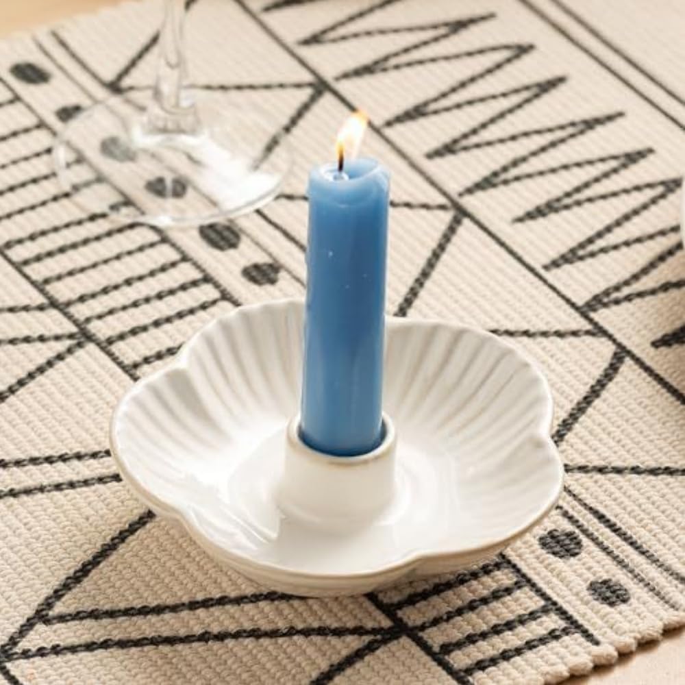 Candle Holder,Ceramic Candlestick Holder,Decorative Candle Holder for Taper Candles for Halloween,Christmas,Wedding Parties,Dinning,Birthday, Anniversary Decorations (2PCS,White)