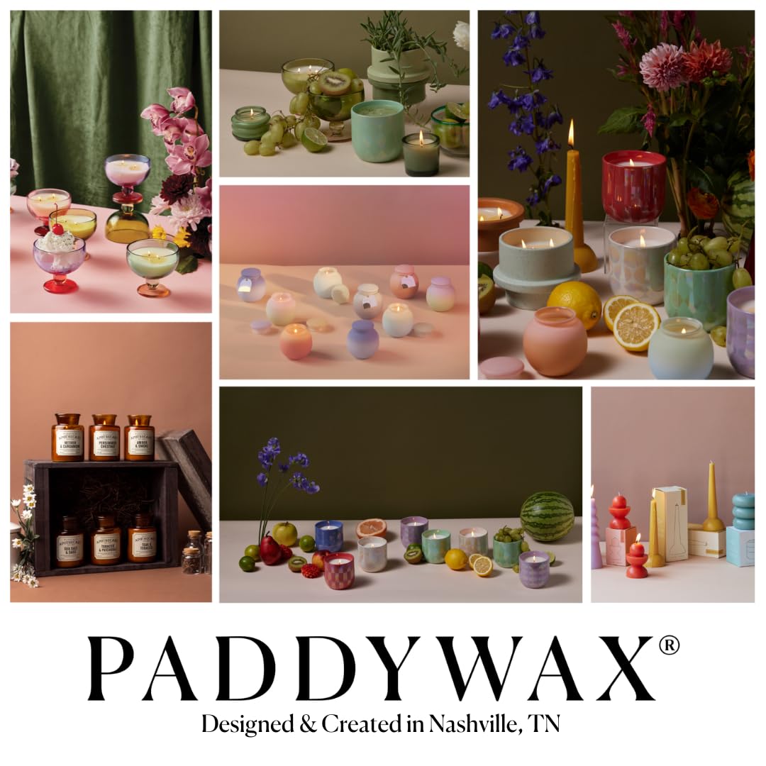 Paddywax Scented Candles Vintage Glass Aura Collection Soy Wax Blend 2-Wick Candle, 6-Ounce, Saffron Rose