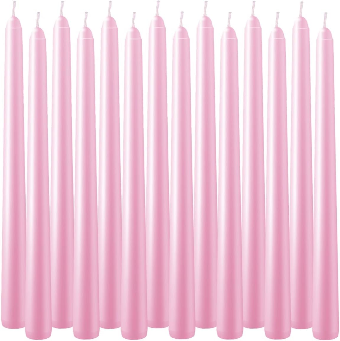 WPONSZU Set of 14 Pink Taper Candles, 7-8 Hours Burn Time, Unscented, Smokeless and Dripless, 4/5 x 10 Inch Dinner Candle Set for Valentine's Day,Household, Wedding, Party and Home Décor Candlesticks