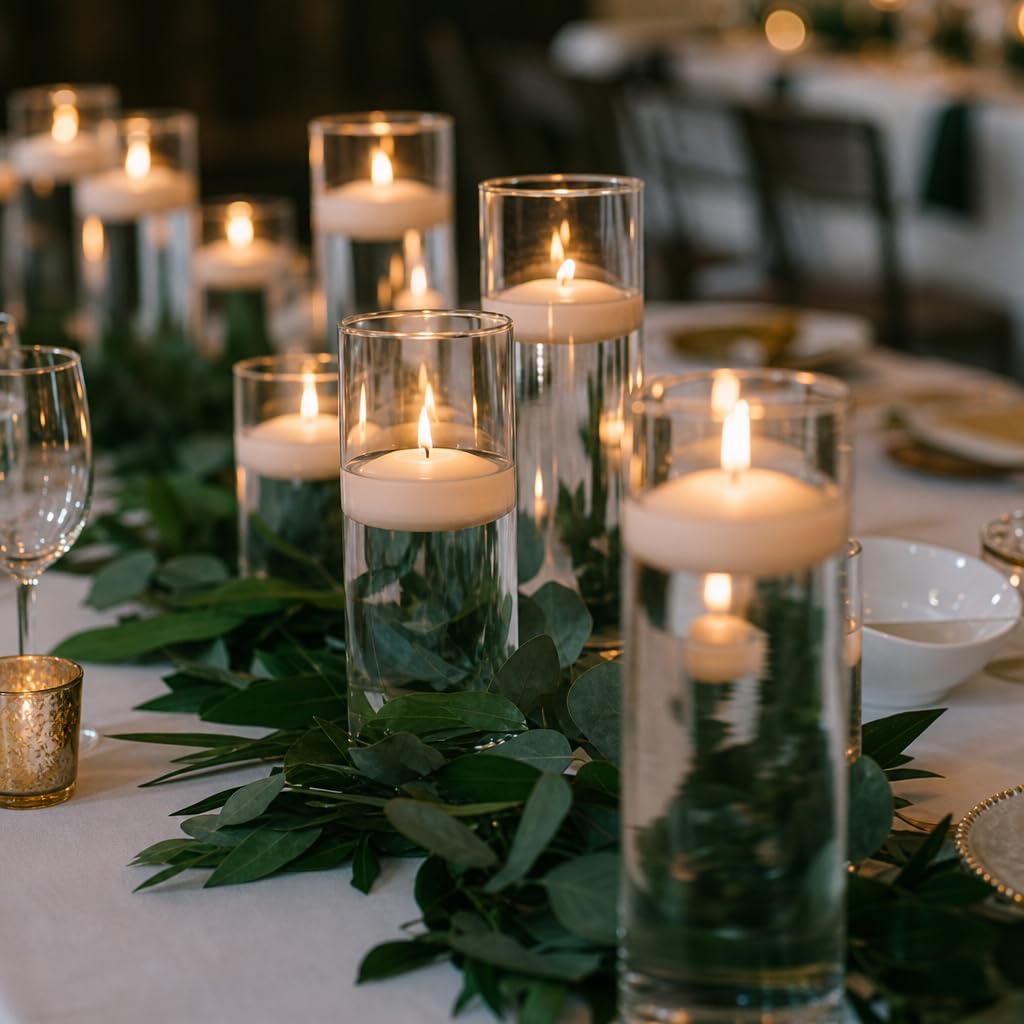 yummi Set of 18 Floating Candles and Cylinder Vases - Ivory