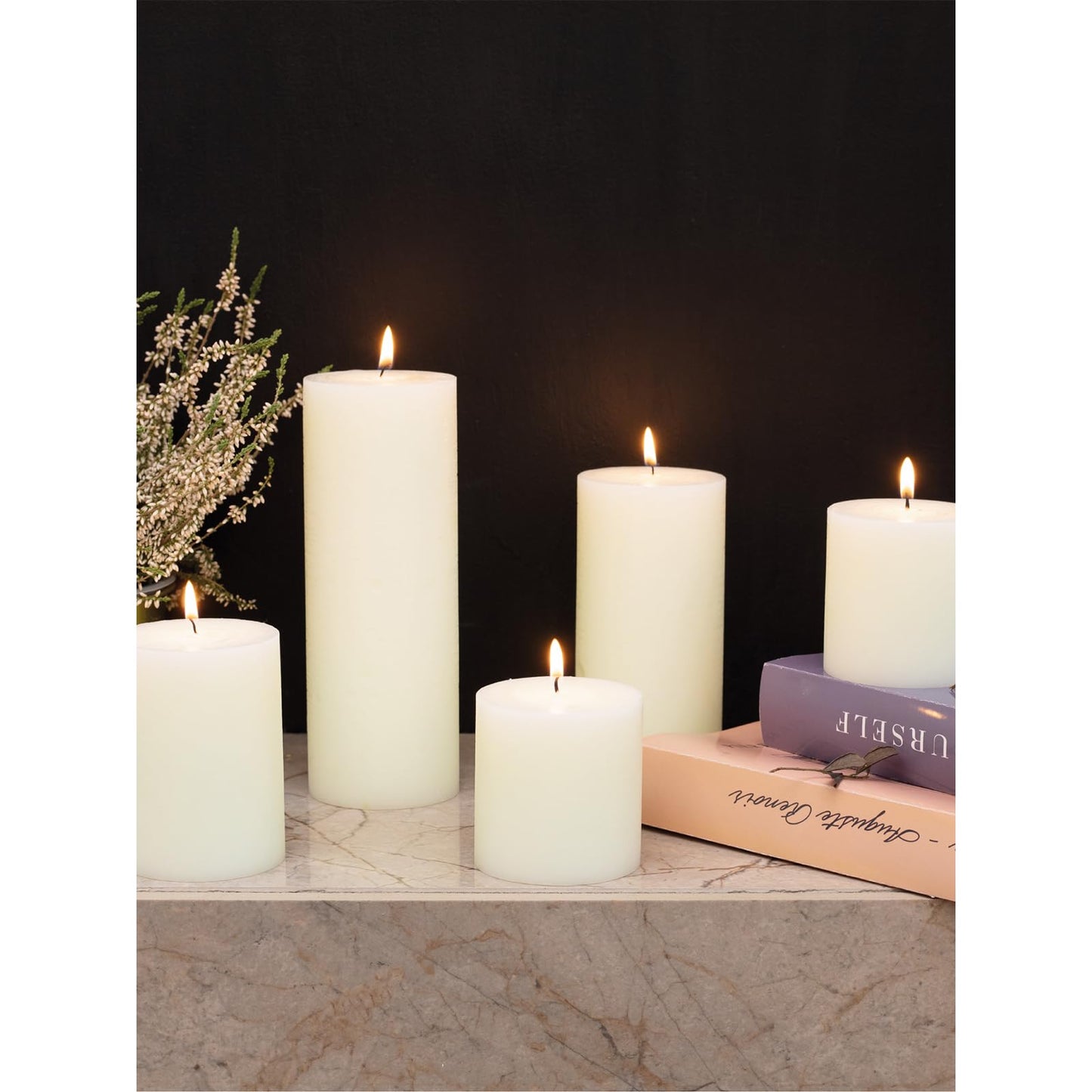 CANDWAX 3x3 Inch Dark Blue and Ivory Pillar Candles Bundle - 3 Dark Blue and 3 Ivory Candles - Unscented Decorative Candle - 6 Pack