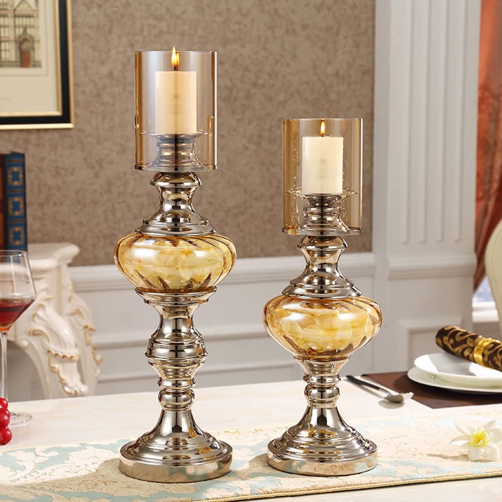 Candle Holder Neoclassic Candle Holder Living Room Home Candle Holder Decoration Metal Glass Dining Table Candle Holder Decoration Candlestick (Size : A)