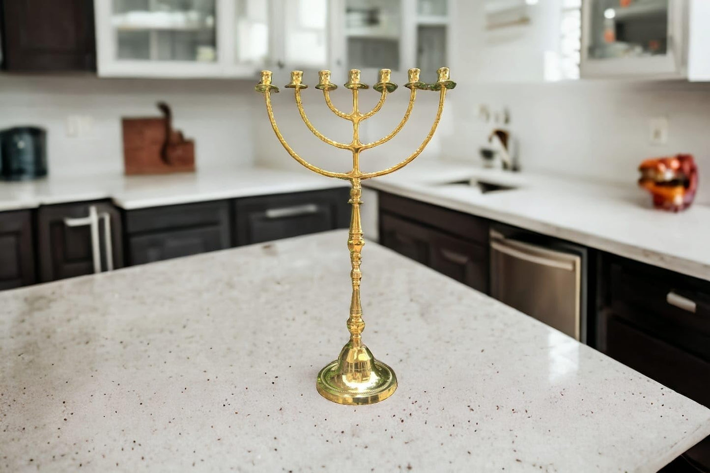 Giant Temple Menorah 7 Seven - Branch | 32-Inch (81cm) Solid Brass Candelabra | Large Gold Jewish Menora for Candles & Oil Cups