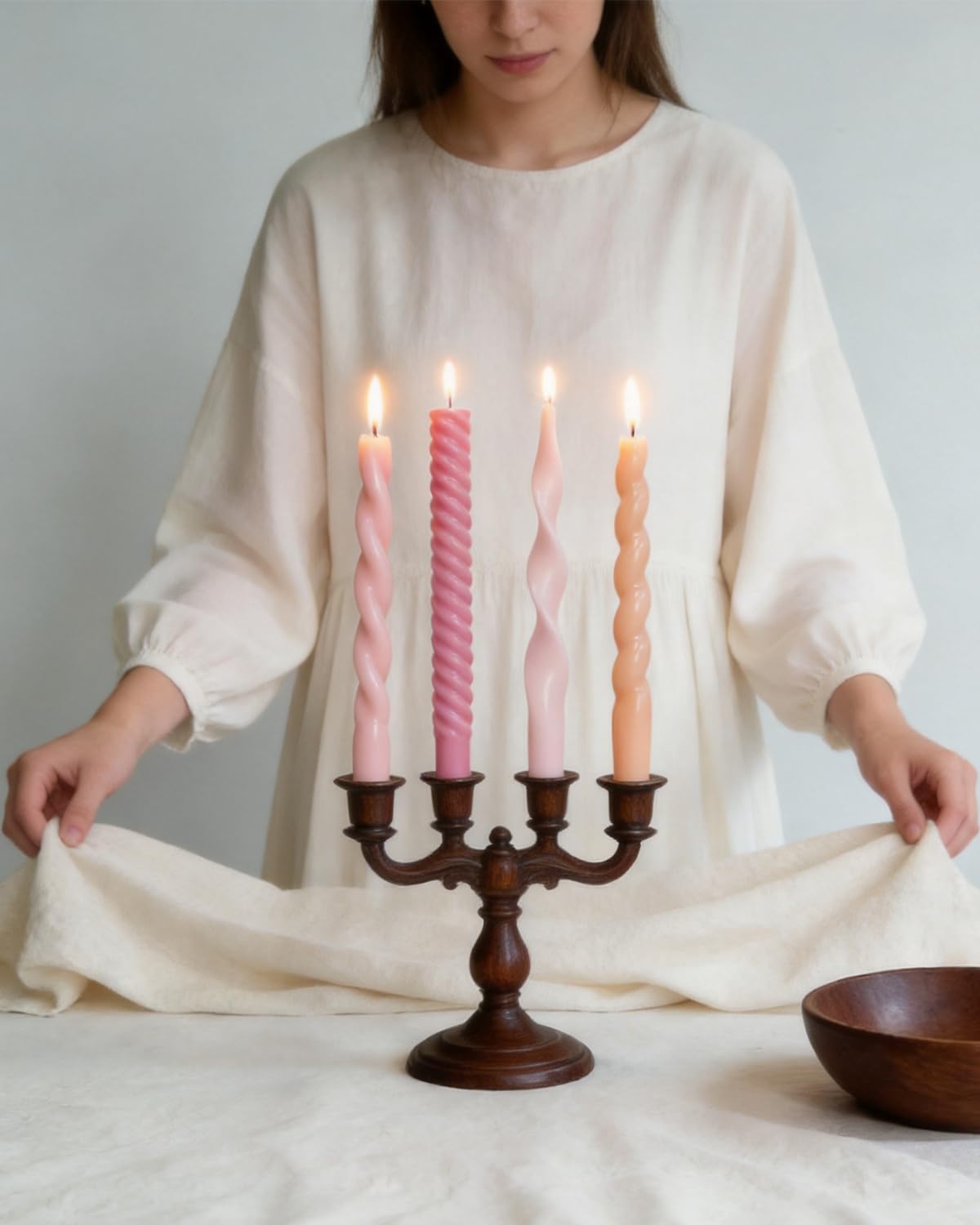 Pink Taper Candles Twisted Candlesticks Unscented Smokeless Tall Candles for Wedding Holiday Dinner Party Home Decorative candles-10inch,4pcs