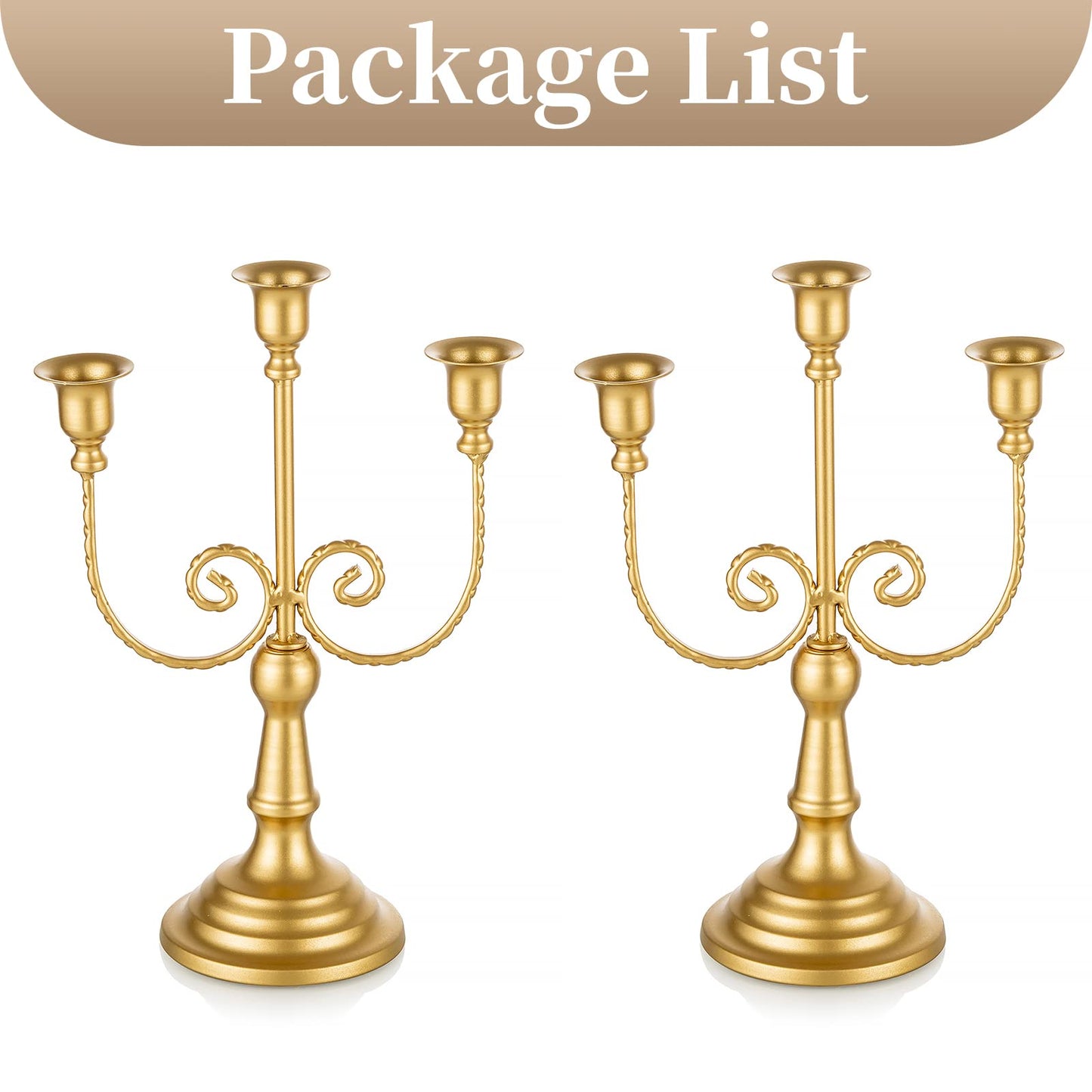 Sziqiqi Gold Taper Candle Holder for Centerpiece - 3-stem Candlesticks Holder for Wedding Table Centerpieces Metal Candle Stick Holders for Fireplace Mantle 2pcs