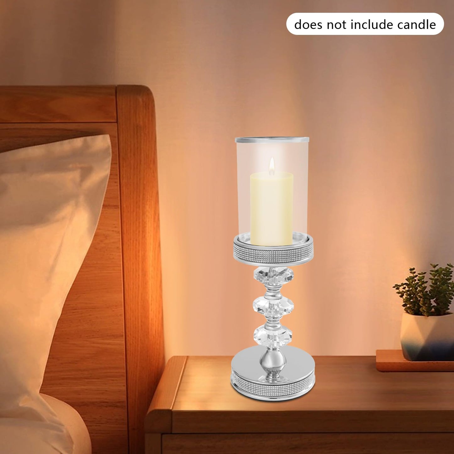Candle Holder, Crystal Candlesticks Holder Set, Tabletop Pillar Candle Holders for Wedding, Parties, Events, Chirstmas, Home Decor, Table Centerpieces (Silver 03, L)