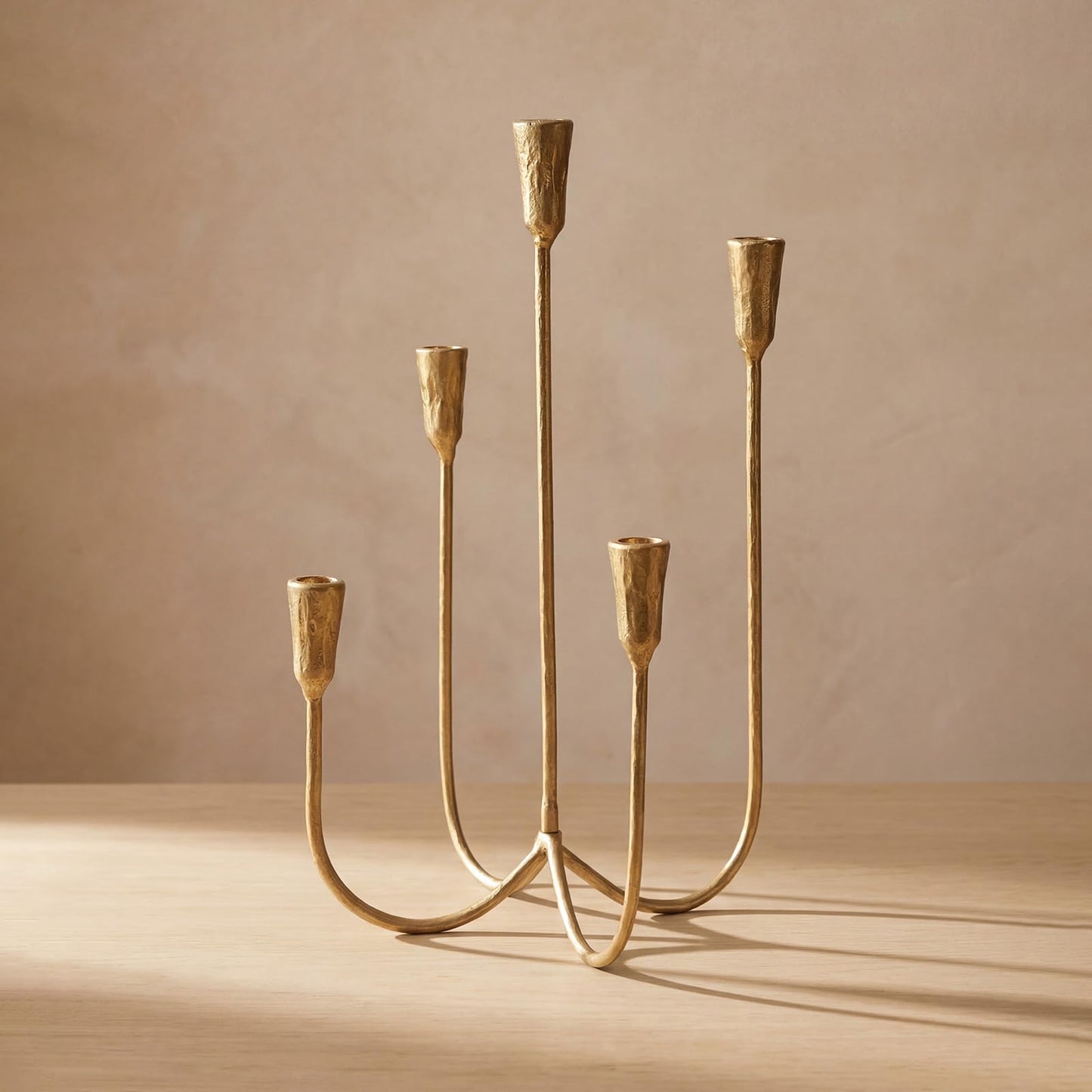5-Arm Gold Candelabra Candle Holder Detachable Metal Taper Candleholders 17.5” Tall Cast Iron Candlestick Holders for Wedding Centerpiece Dining Table Party Home Decor Events