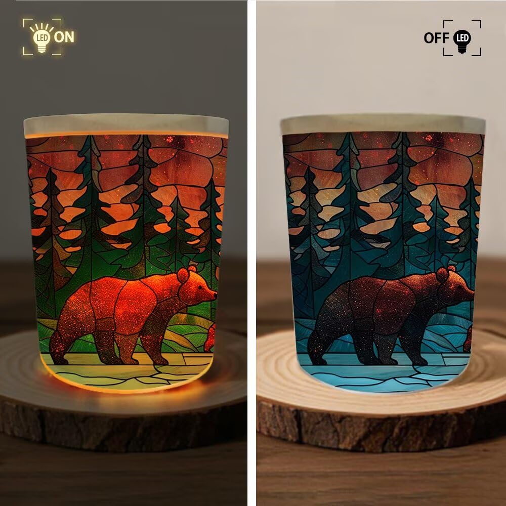 Stainless Glass Bear Tealight Candle Holders,Forest Bear Tea Light Candle Jar,Animal Candle Holders Lamp Led Light for Wedding Table Centerpiece Party Birthday Home Decoration