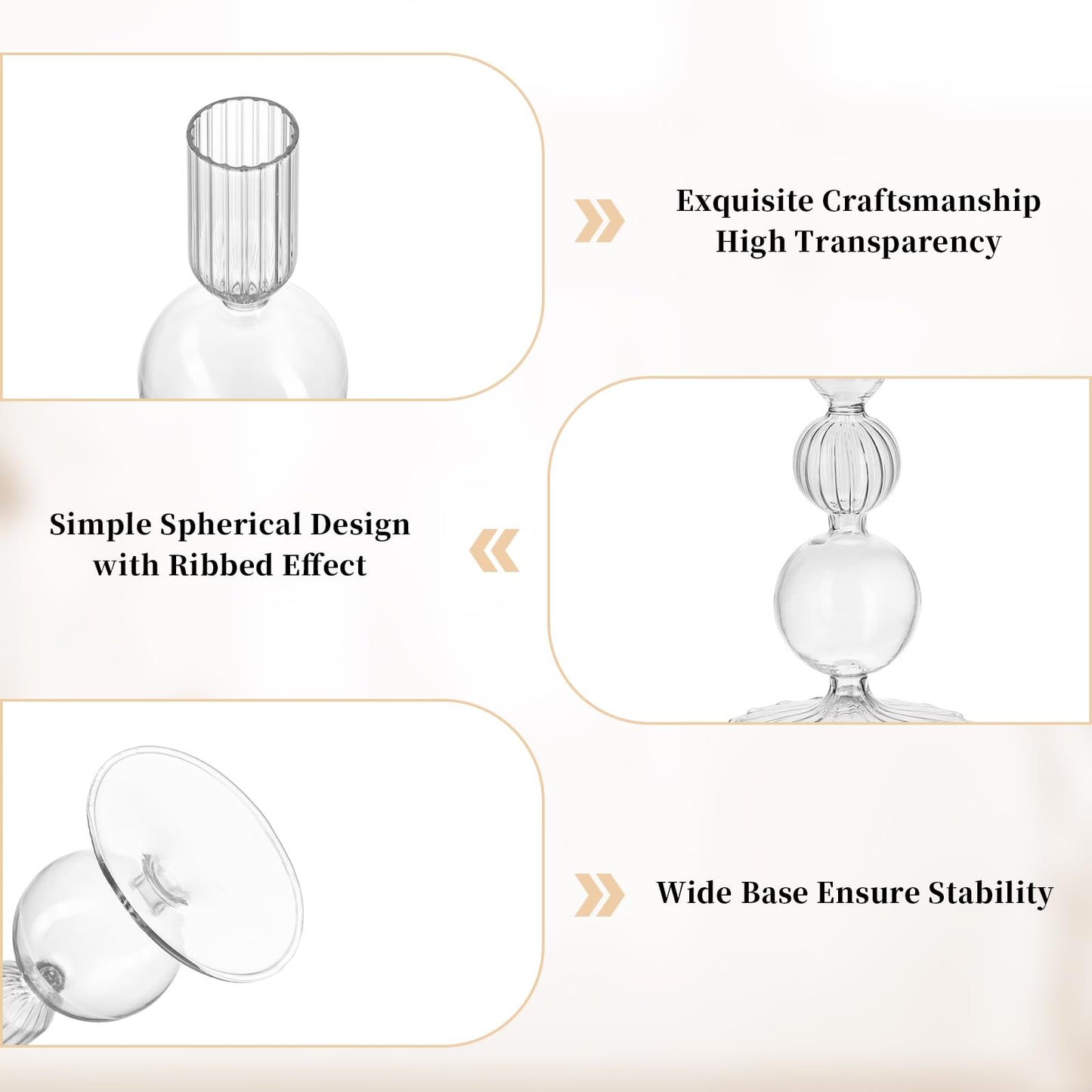 Glasseam Glass Candle Stick Holder: Clear Taper Candle Holders Set of 3 Modern Candlestick Holders for Taper Candles Decorative for Table Centerpiece Wedding Party Christmas Decorations