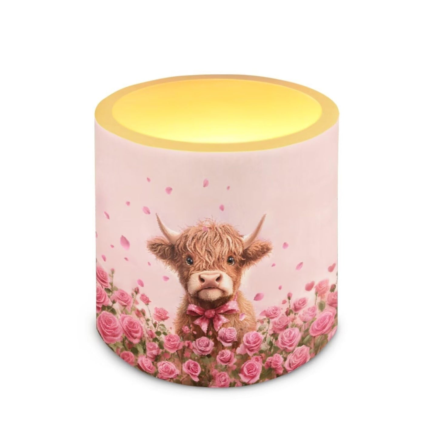 Merkmak Highland Cattle Print Battery Operated Flameless Candles with Remote and Timer Flameless LED Pillar Candles Valentines Day Home Decorations Pink Rose Print Tea Lights