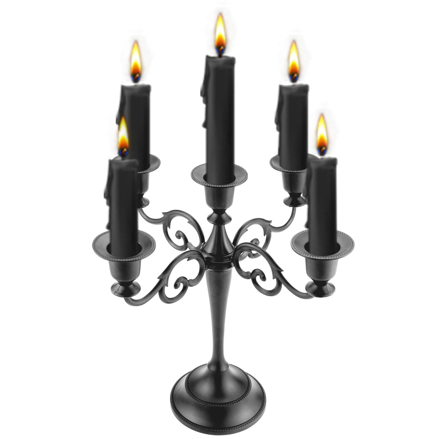Viscacha Metal Candle Holders 5 Wicks Black Candle Holders for Candlesticks Taper Candles(10.6 inch Tall Candelabra, for 1/2-1 inch Pillar Candles Diameter Each),Candle Stand Decoration