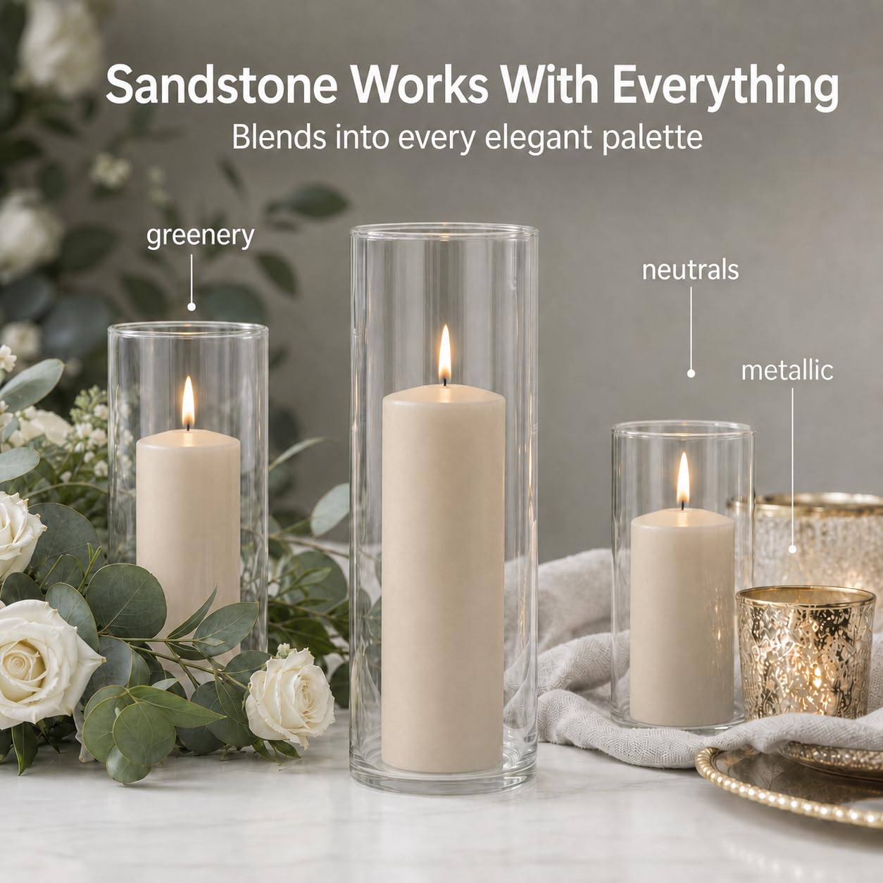 Yummi Set of 36 Slim Pillars and Cylinder Vases - Sandstone