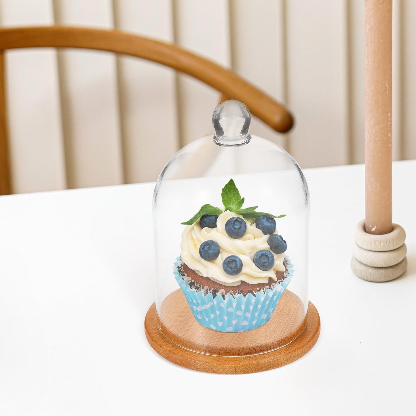 POPETPOP Glass Cloche Dome Bell Jar Display Case 9"" Clear Glass – Space-Saving for Shelf or Desk Display – for Plants, Collectible Figures, Candle Decor, Terrariums