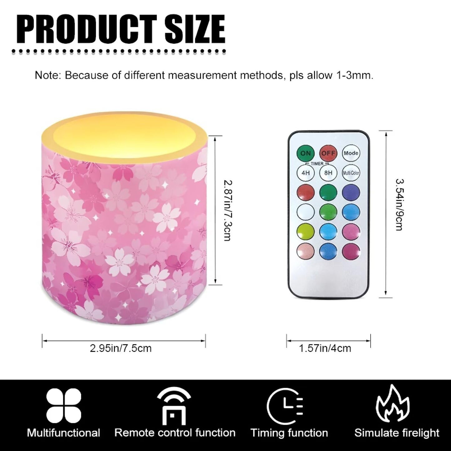 Cozeyat Pink Blossom Flameless Candles 4 Pack Battery Operated with Remote Control Timer LED Pillar Candles Waterproof for Indoor Outdoor