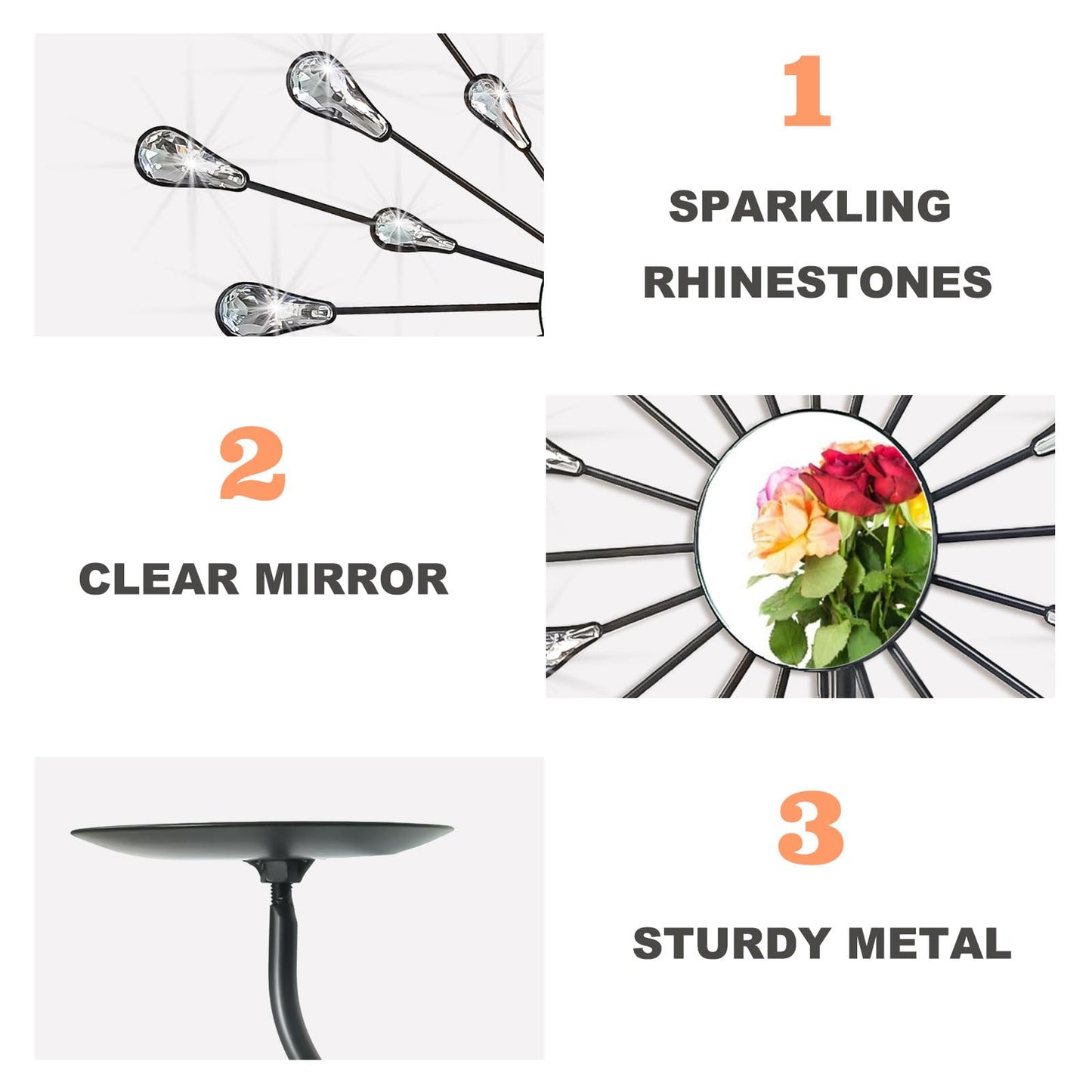 ZEXUIRU 2 Set Starburst Candle Sconces for Wall Decor Living Room Bedroom Dining Room Metal Bling, Crystal, Mirrored Modern Wall-Mounted Candle Sconce Holders Hanging Decor-Black 13in