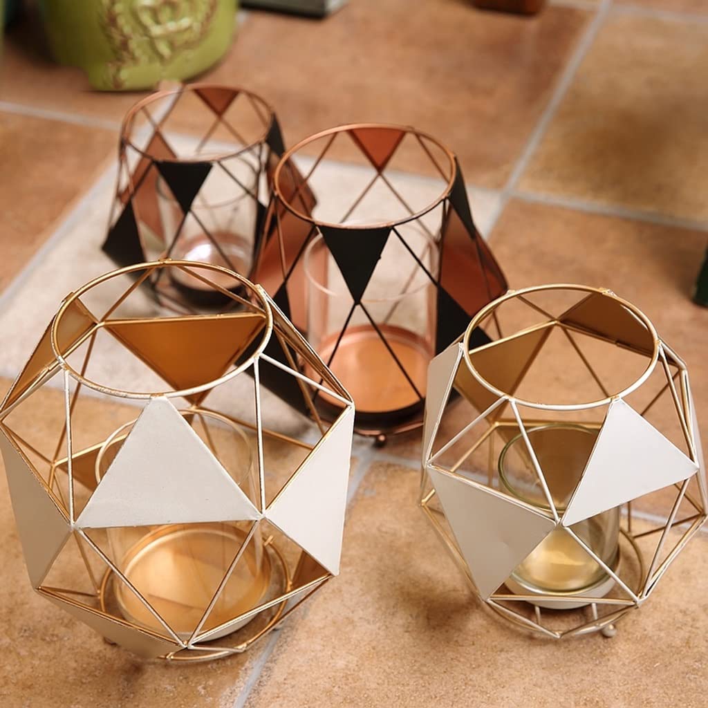 Candlestick Holders Wrought Iron Geometric Candlestick Black Diamond Wind Lamp Craftsmanship Classic Candlestick Ornaments Candle Holders (Color : Black, Size : A)
