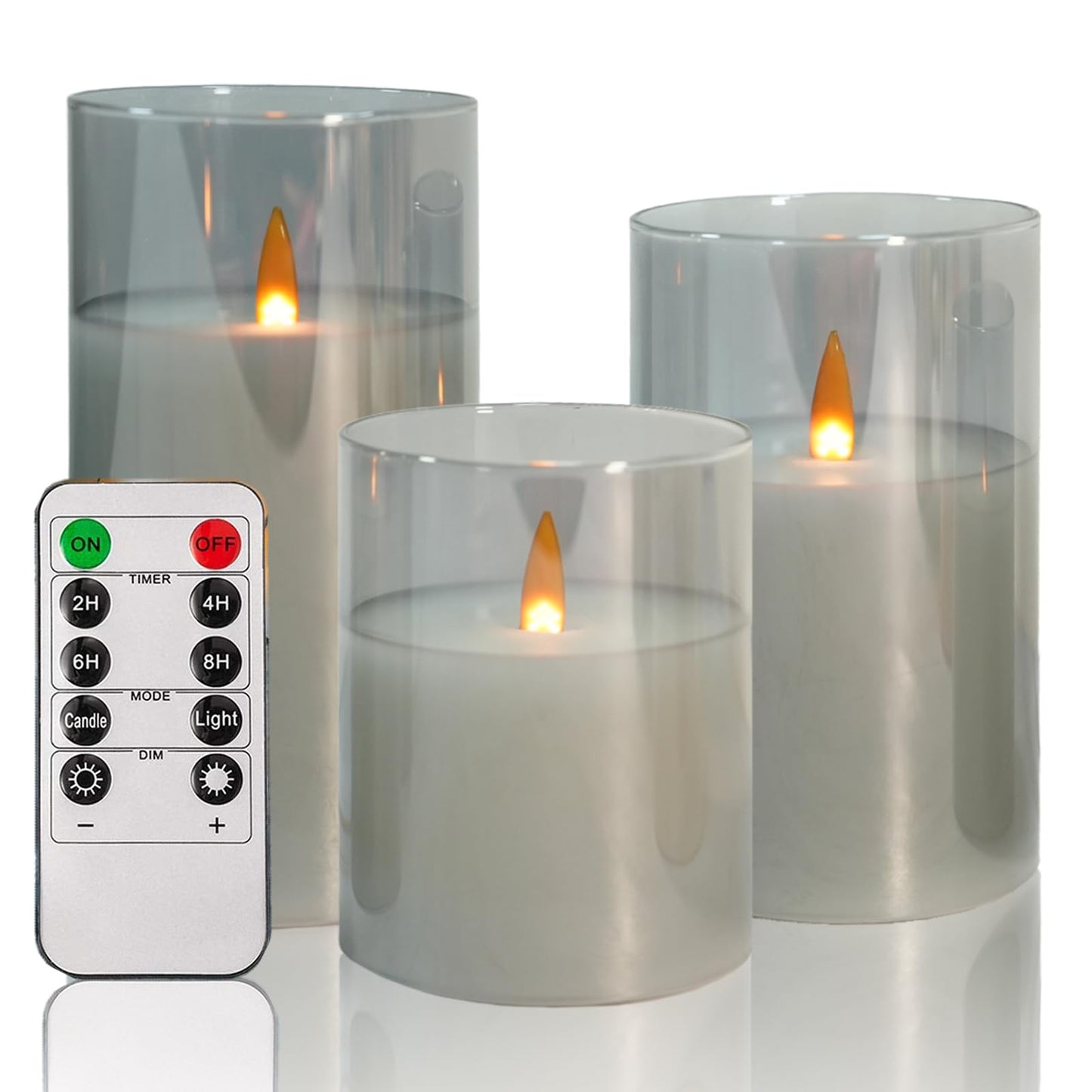NICEME Clear Glass Flameless Candles Battery Operated with Remote Timer, Real Wax LED Pillar Candles with Flickering Flame Pure White Radiance Evanescing Fake Candles for Wedding Home Decor, Set of 3