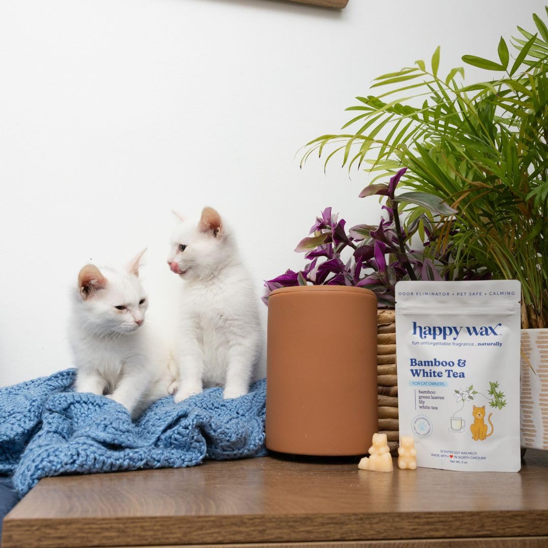 Happy Wax Bamboo & White Tea Scented Wax Melts for Cat Owners – Odor Eliminating, Calming, Pet-Safe, Non-Toxic, Dye-Free, Perfect for Use with Wax Warmers - 4 oz Pouch