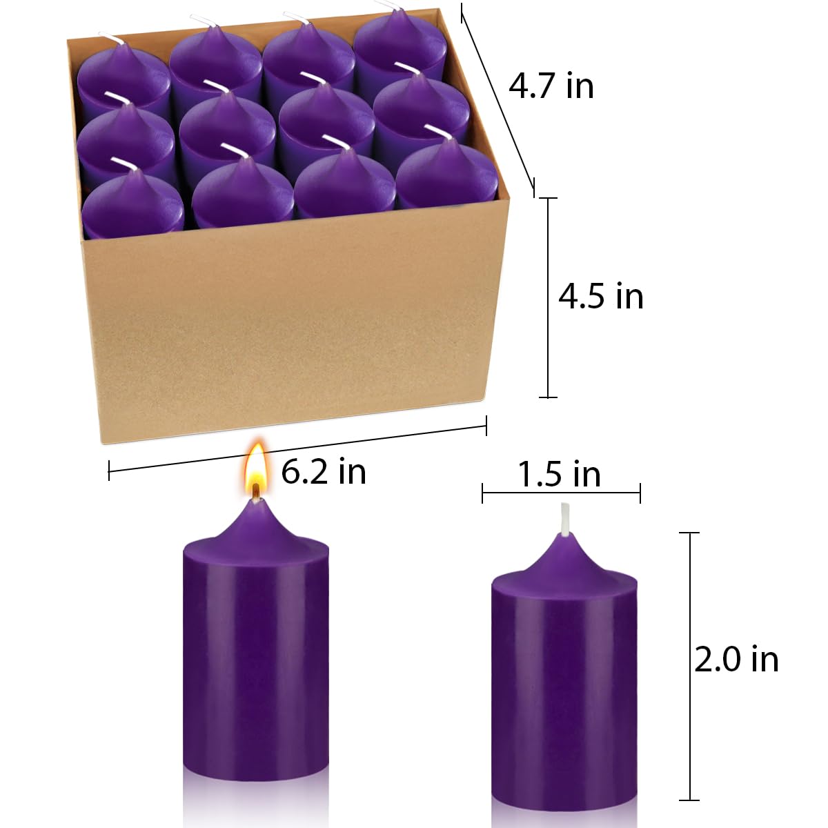 24 Packs Purple Colored Votive Candles, Unscented Small 1.5 Inch by 2.0 Inch Fall Wax Candles for Thanksgiving Wedding, Party & Home Dinner Table - 12 Hour Burn Time
