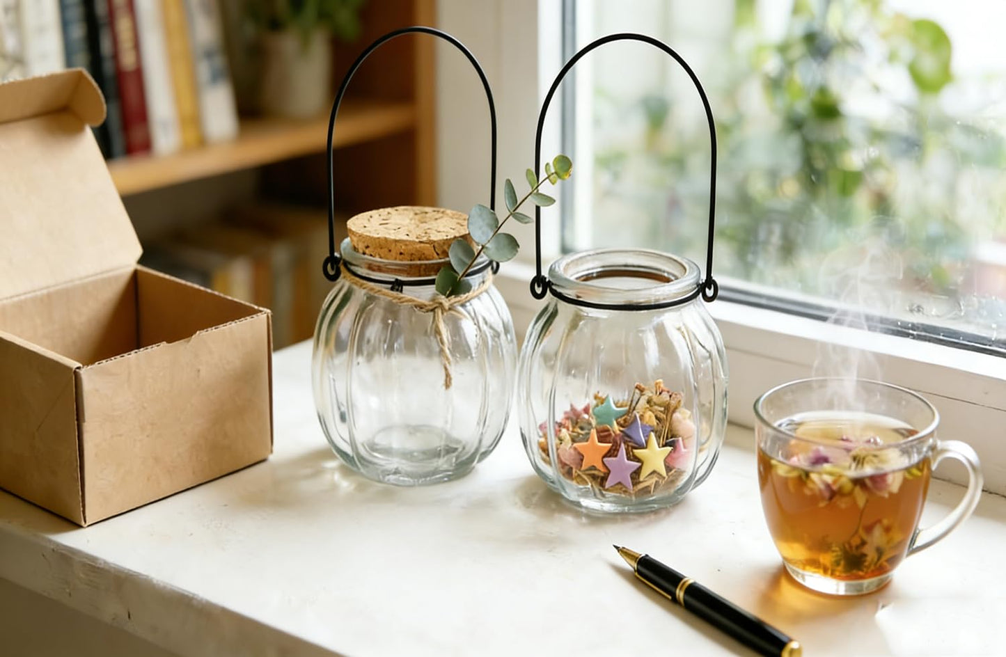 2 Pcs Decorative Glass Jars,Pumpkin Shape Bottles With Cork Stopper and Hanging Rings Wishing Bottle Hydroponic Glass Vases Decor for Home Furnishing Outdoor Party Wedding Centerpiece(Pumpkins)