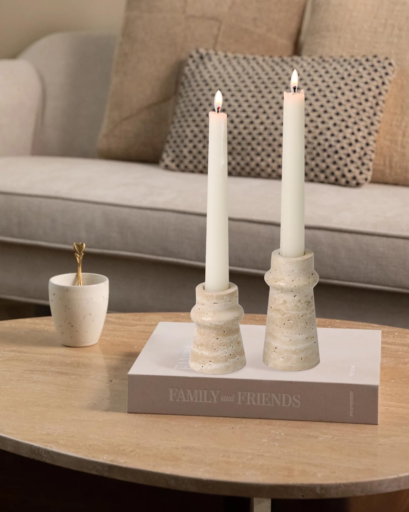 Vixdonos Natural Stone Candle Holder Set of 2 Taper Candle Candlestick Mantle Candle Stand for Home Decor,Wedding,Party and Table Centerpieces(White)