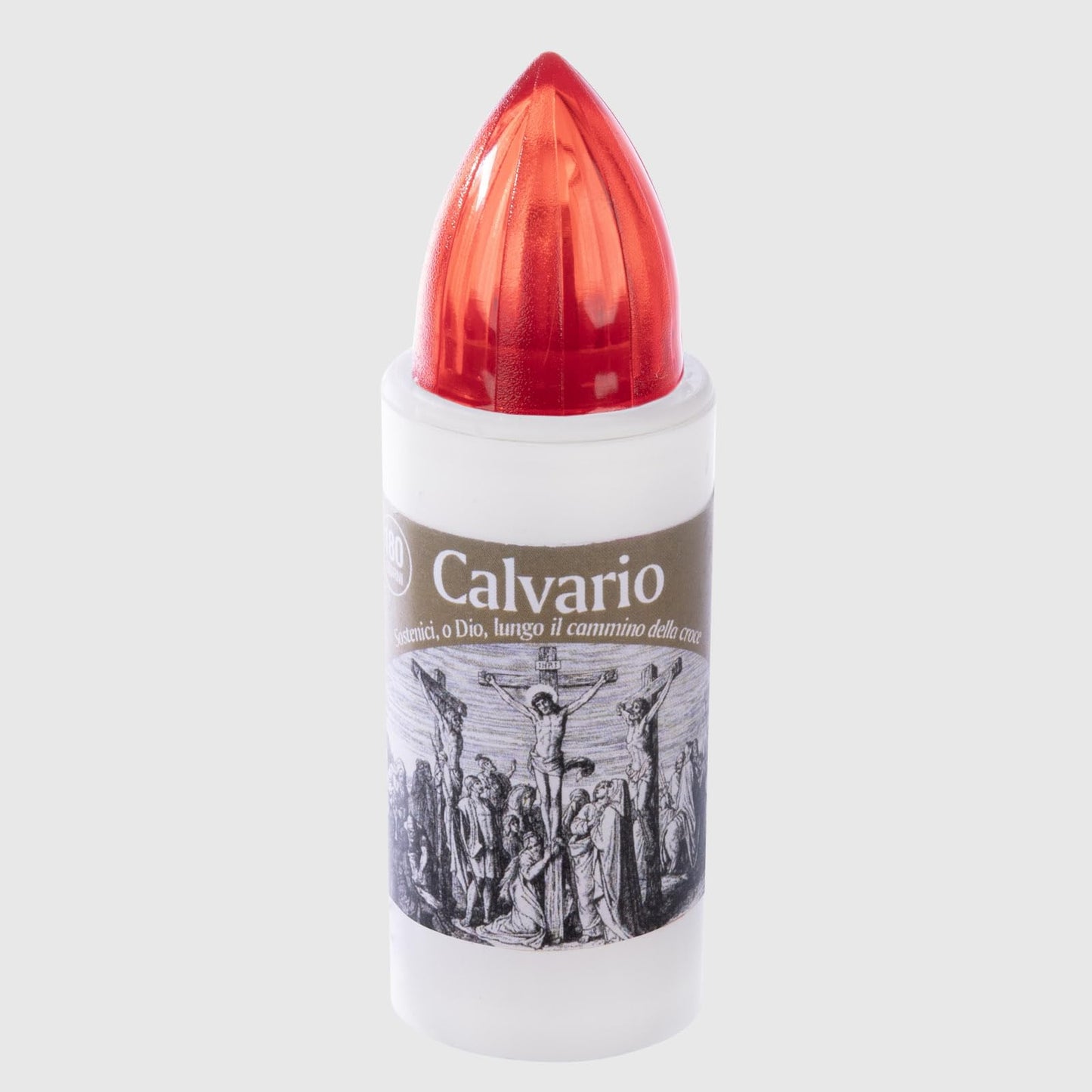 La Briantina Calvary White Electric Tea Light for Loculo - Fixed Red Light, Outdoor Use, Weather Resistant - Batteries Included - Duration 180 Days - Diameter 3 cm x H 9.5 cm