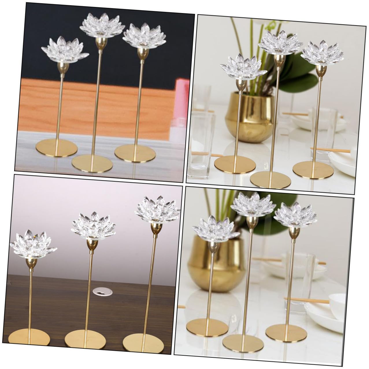 jojofuny Metal Crystal Lotus Candlestick Holder Small Gold Wedding Candle Stand Decorative Candlelight Dinner Ornament for Dining Room