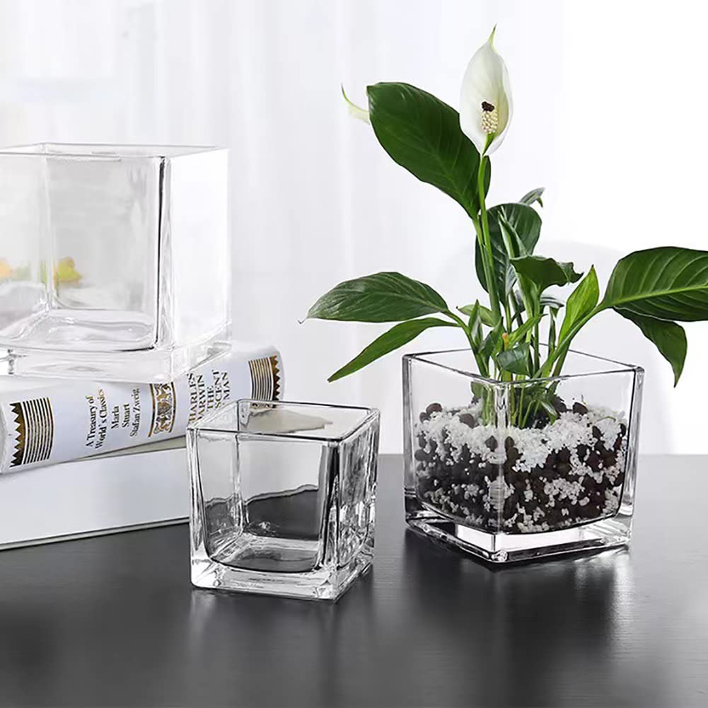 UUYYEO 2 Pcs Square Clear Glass Candle Holders Votive Tealight Candle Holders Candlestick Stand Holders Candle Centerpieces for Wedding Christmas