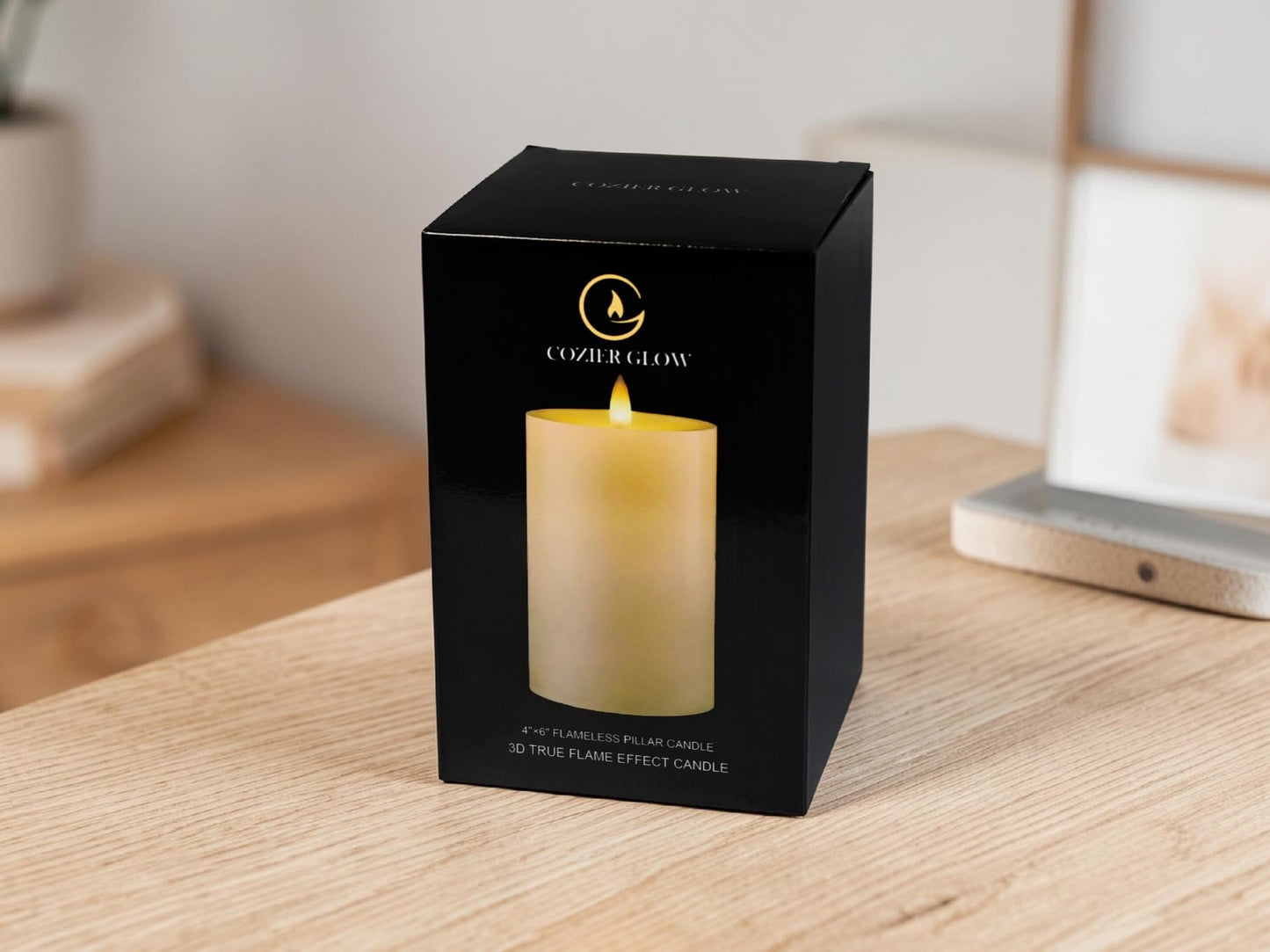 CozierGlow Flameless Pillar Candles Flickering with Remote Timer, Battery Operated LED Candles Up to 400 Hours, 3D Moving Flame Real Wax Candles, D4 x H6, Remote Included (Ivory, 4inx6in)