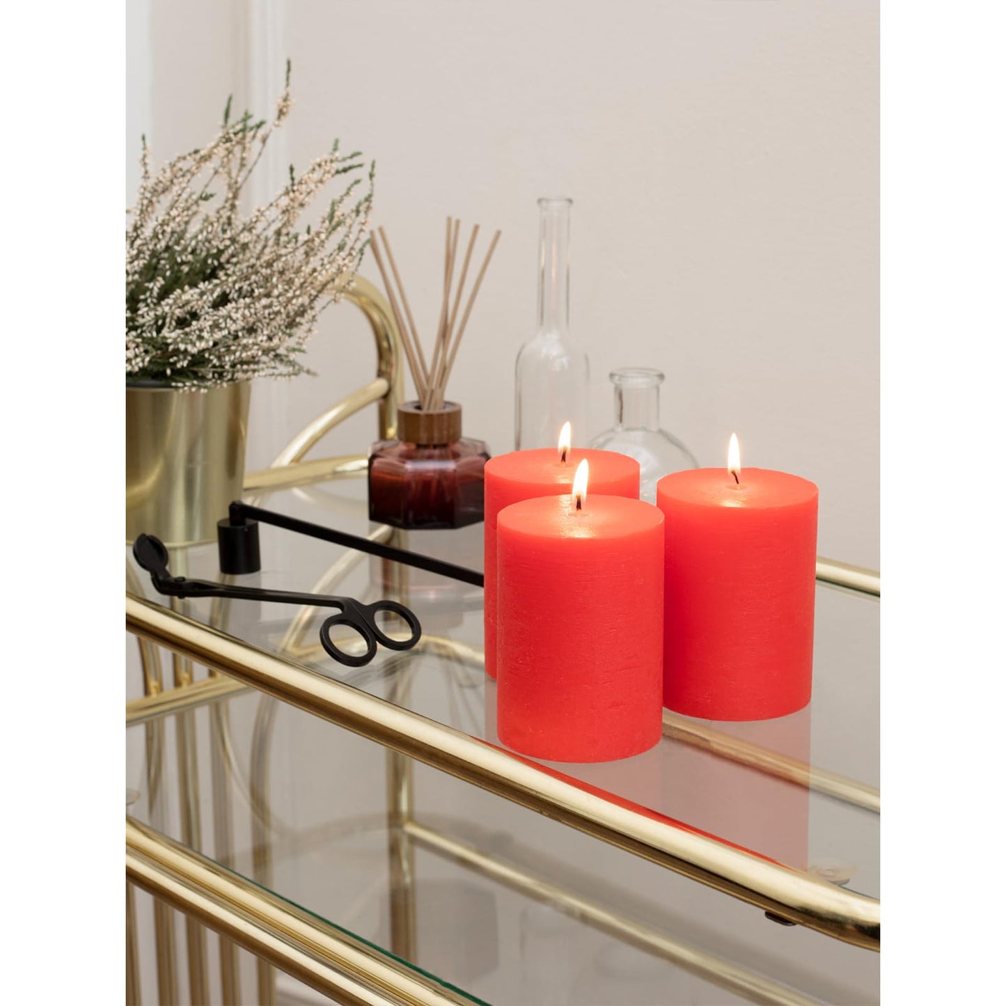 CANDWAX 3x4 Inch Pillar Candles Bundle - 3 White, 3 Dark Blue, 3 Red Candles - Unscented Decorative Candle - 9 Pack
