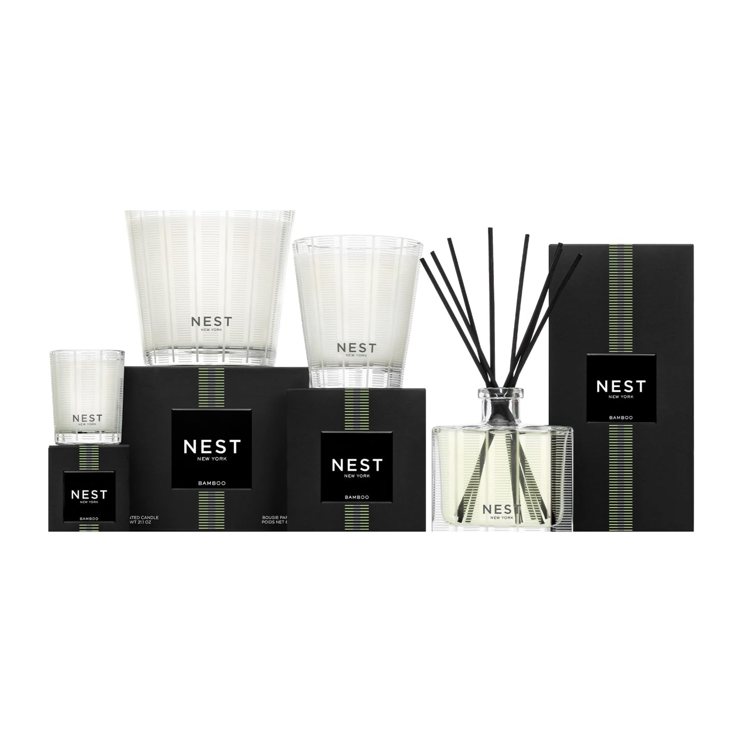 NEST New York Scented 3-Wick Candle, Bamboo - 21.2 oz - Up to 100-Hour Burn Time - Reusable Glass Vessel