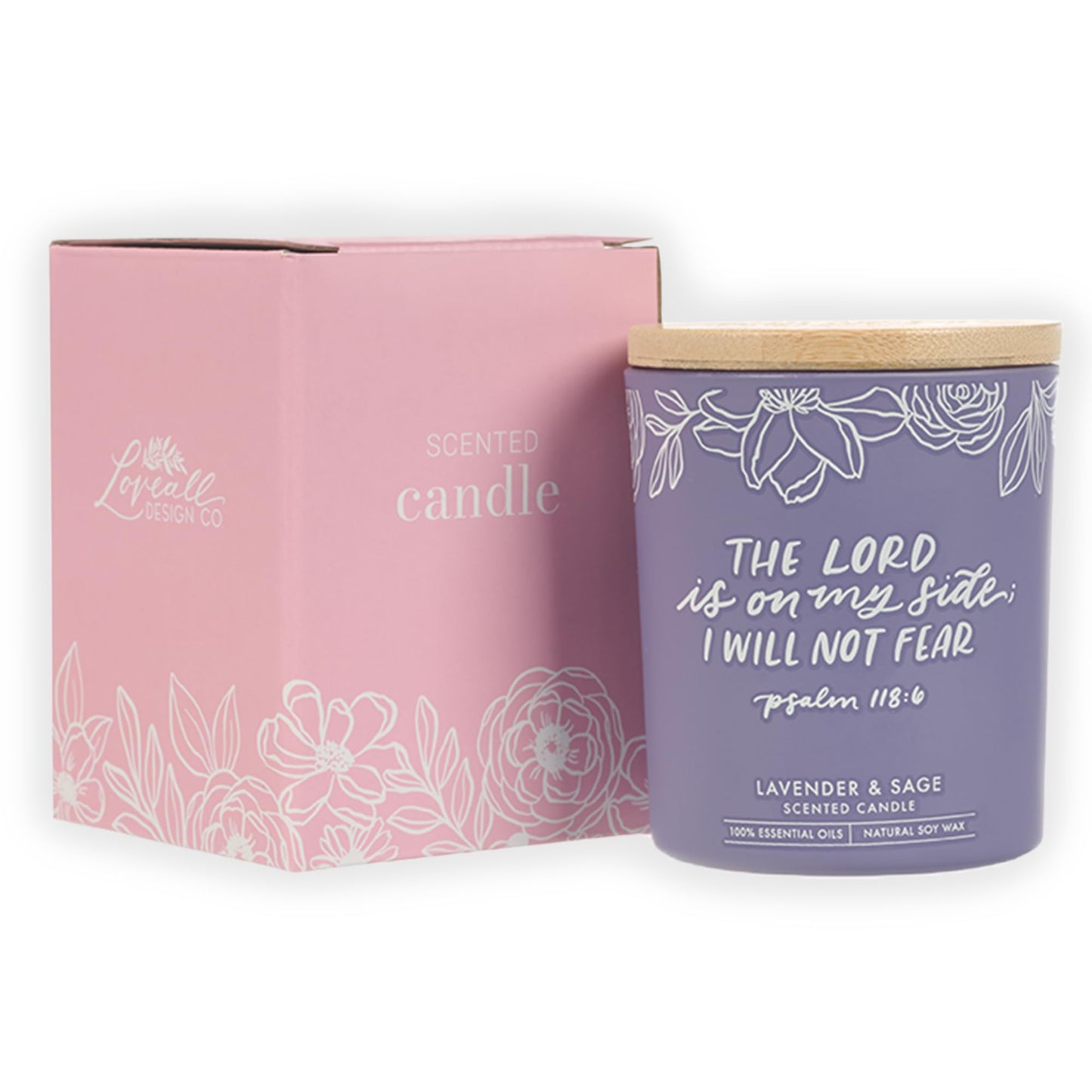 Christian Art Gifts Soy Wax Scented Candle: Lavender & Sage Scent, Psalm 118:6 Bible Verse, Pure Essential Oils, 4.5 oz, Up to 20 Hours Burn Time, Glass Jar w/Bamboo Lid, Encouragement Gift for Women