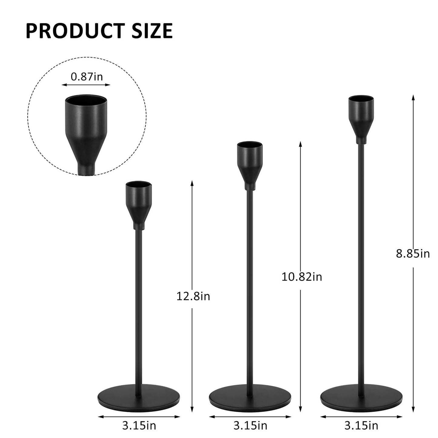 Black Taper Candle Holders, Candlestick Holders, Candle Holders with 3 in 1 Candle Accessory Set, Metal Candle Stand for Mantle Table Centerpiece, Weddings, Dining, Housewarming(Set of 6)