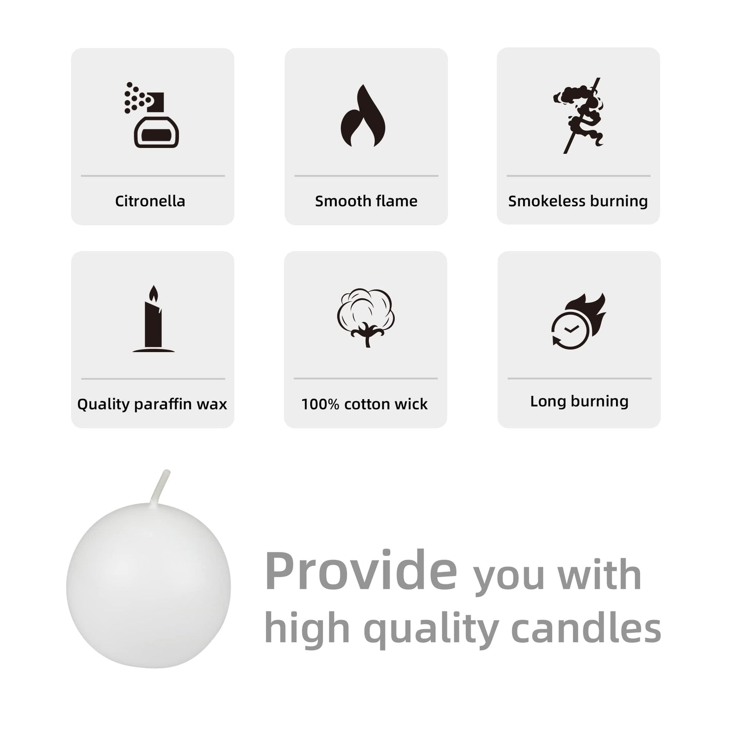 Zest Candle 12-Piece Ball Candles, 2-Inch, White Citronella