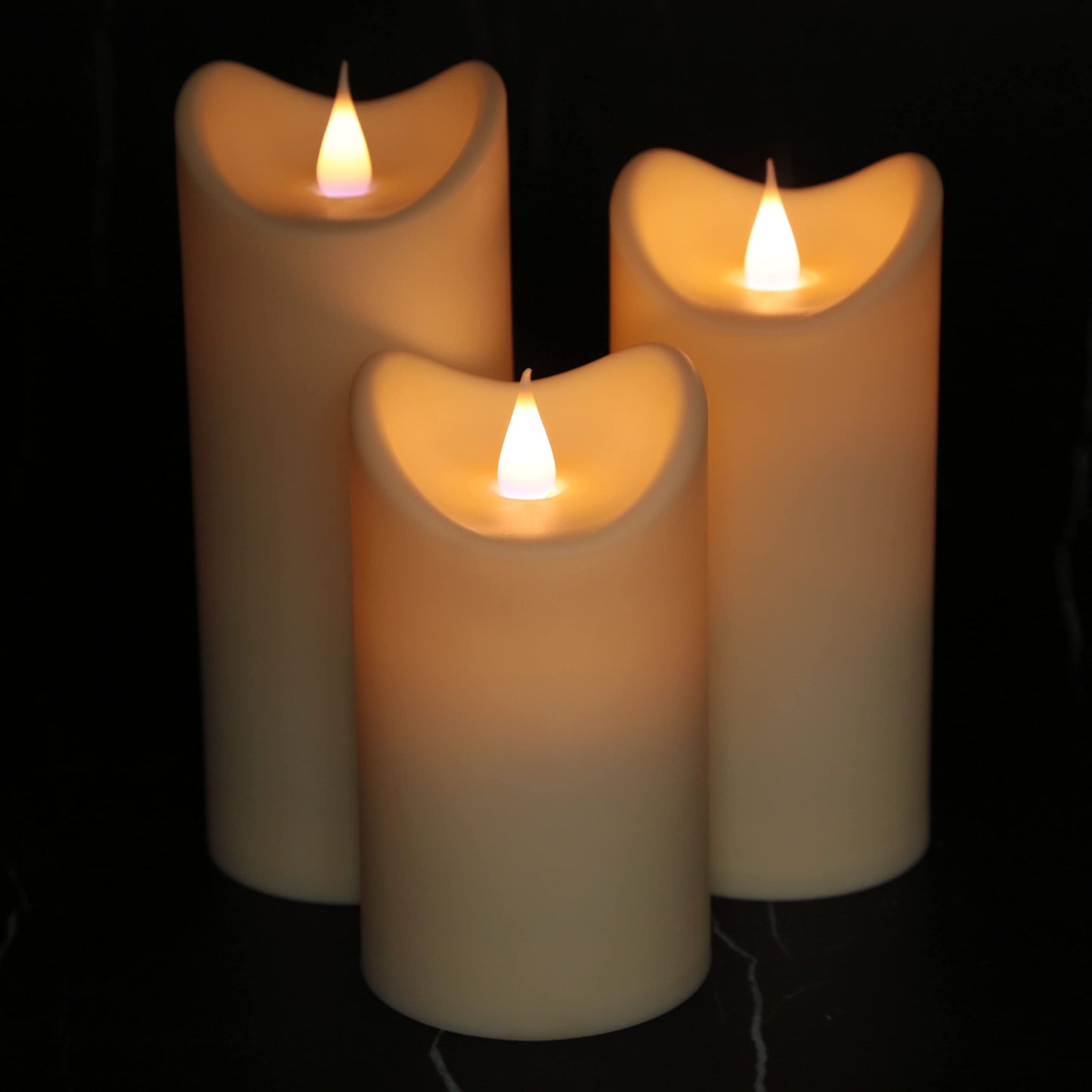 GiveU Outdoor Waterproof Flameless Candle with Moving Flame Flickering LED Candle, 10 Key Remote and Timer, Set of 3 Flameless Candle Ivory 2.75 Inch D Home Decorations