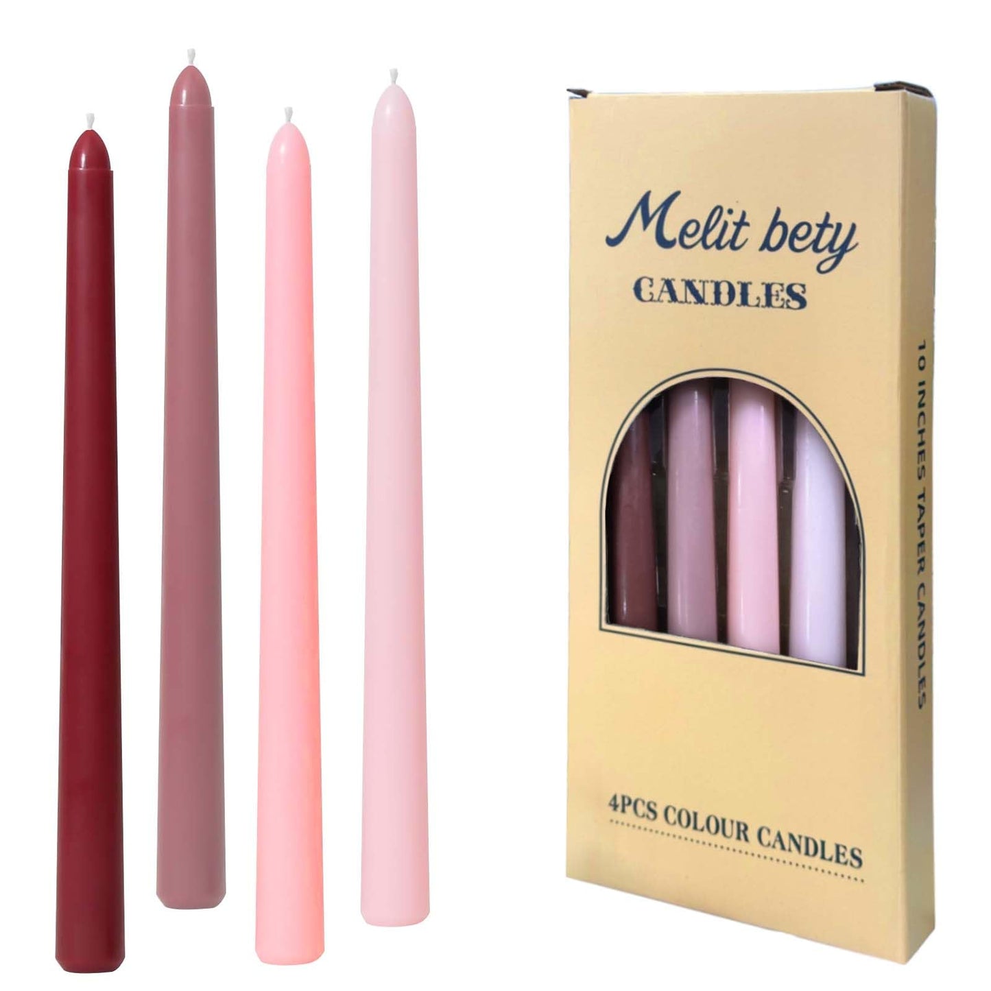10 inch Gradient Taper Candles,Set of 4 Tapered Candle, Tall Candlesticks,Conical Stick Candles,Smokeless,Home Dinner, Party, Wedding, Halloween, Christmas (Pink Series, 10inch)