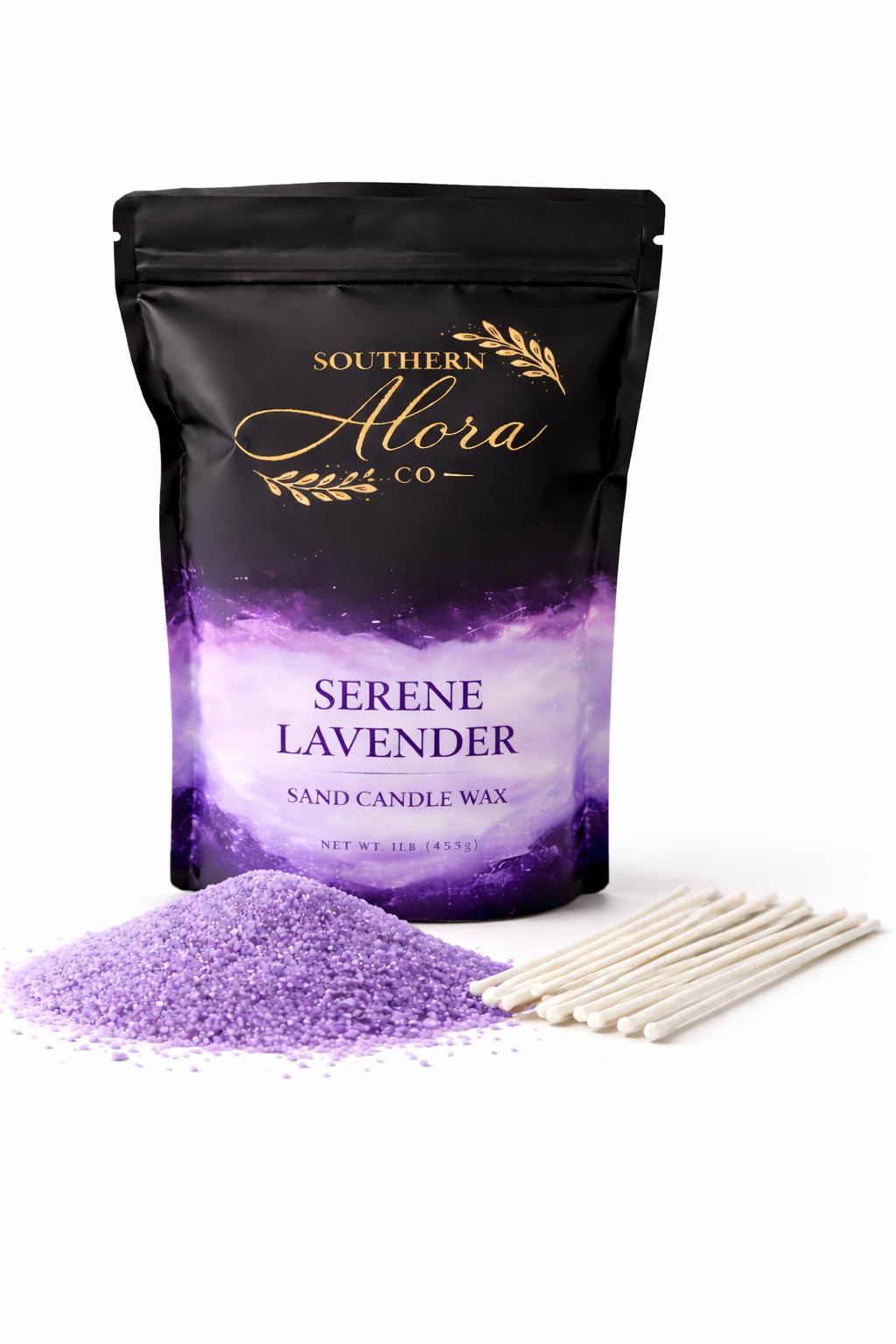 Candle Sand with 10 Wicks – 1 LB Refillable Candle Wax for DIY Candles, Wedding Centerpieces, Home Decor, Candle Making Kit, Candle Sand with Wicks – Lavender Serenity
